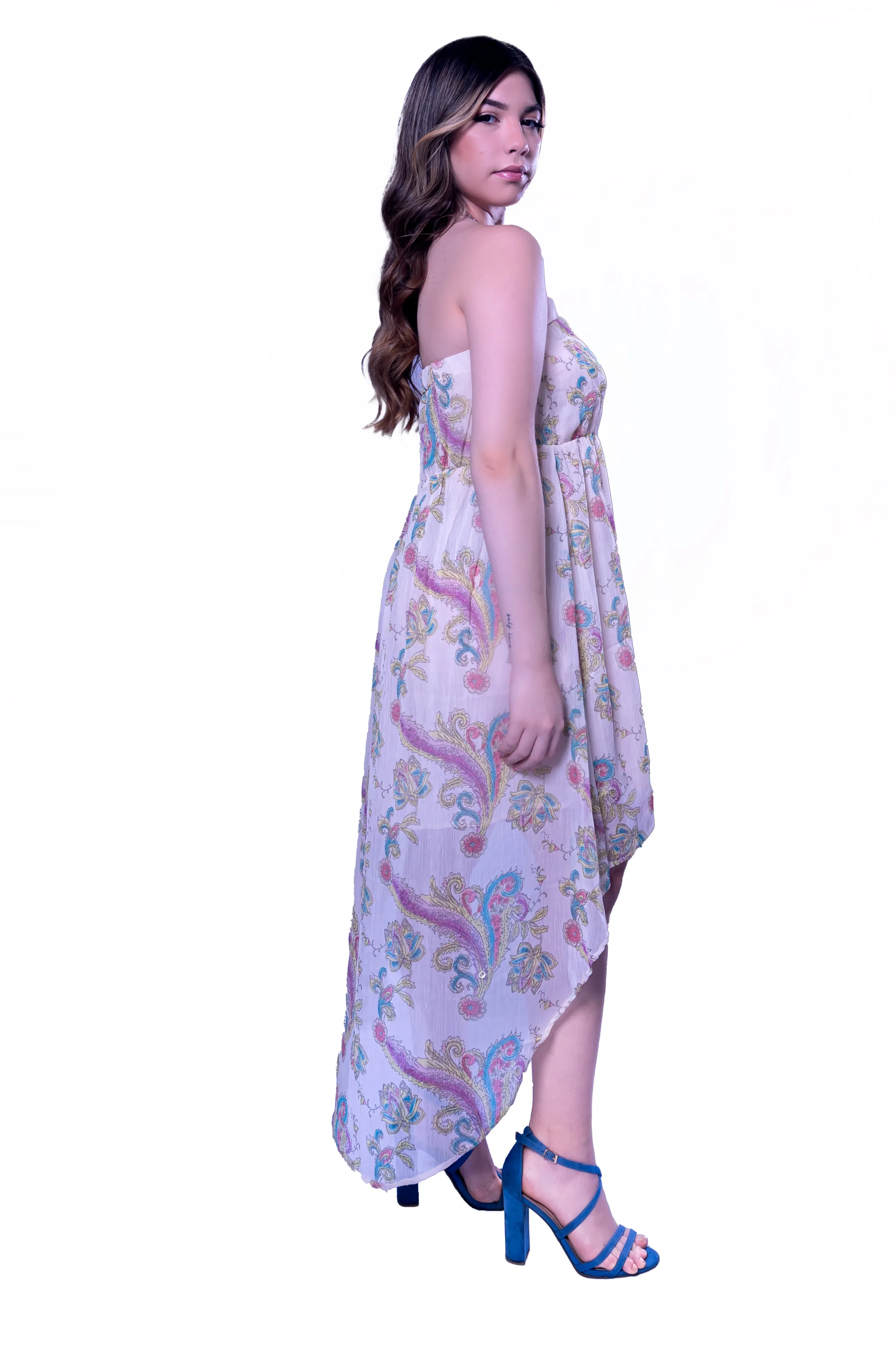 Off shoulder Printed High Low Dress