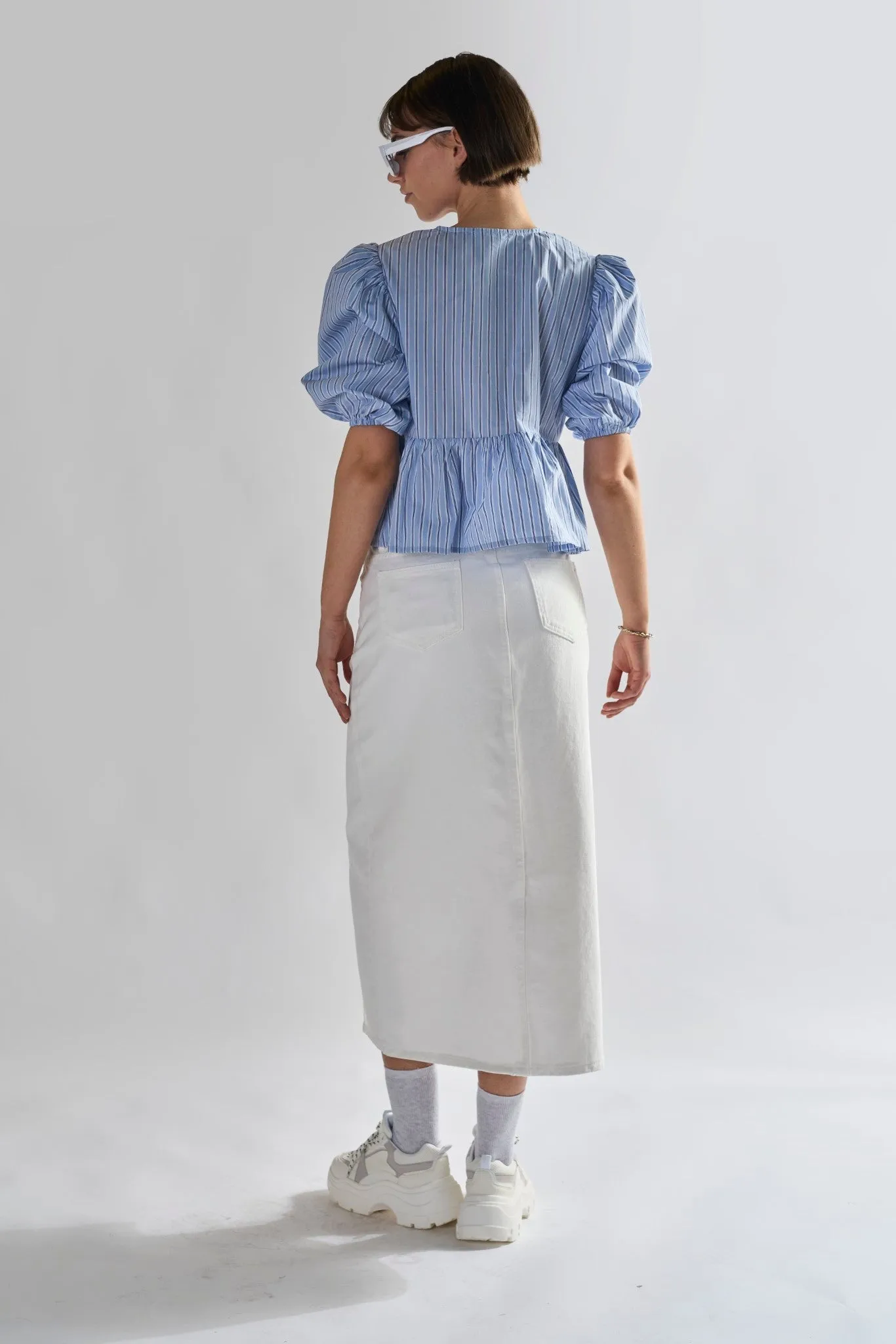 Off White Centre-Split Denim Maxi-Skirt