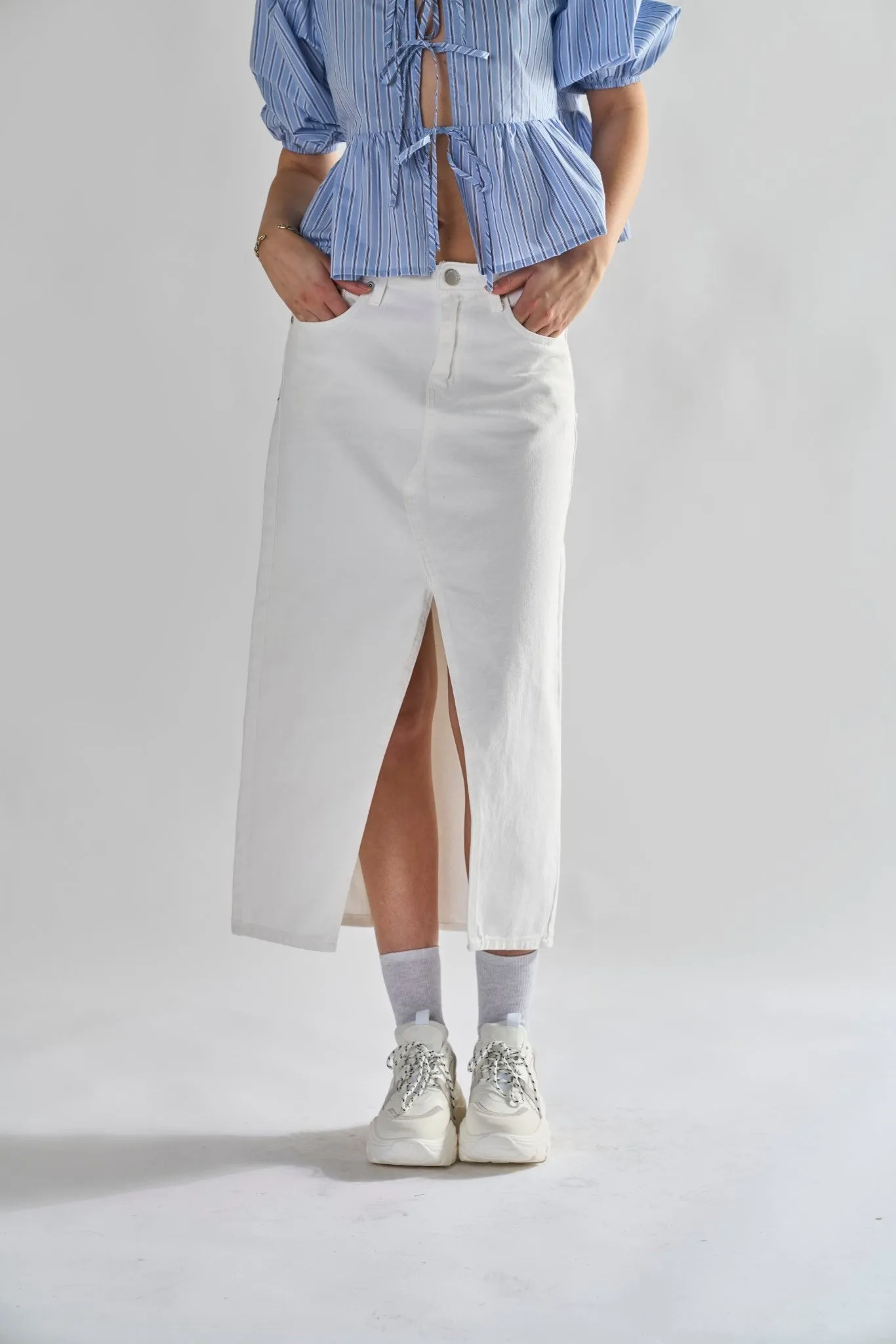 Off White Centre-Split Denim Maxi-Skirt