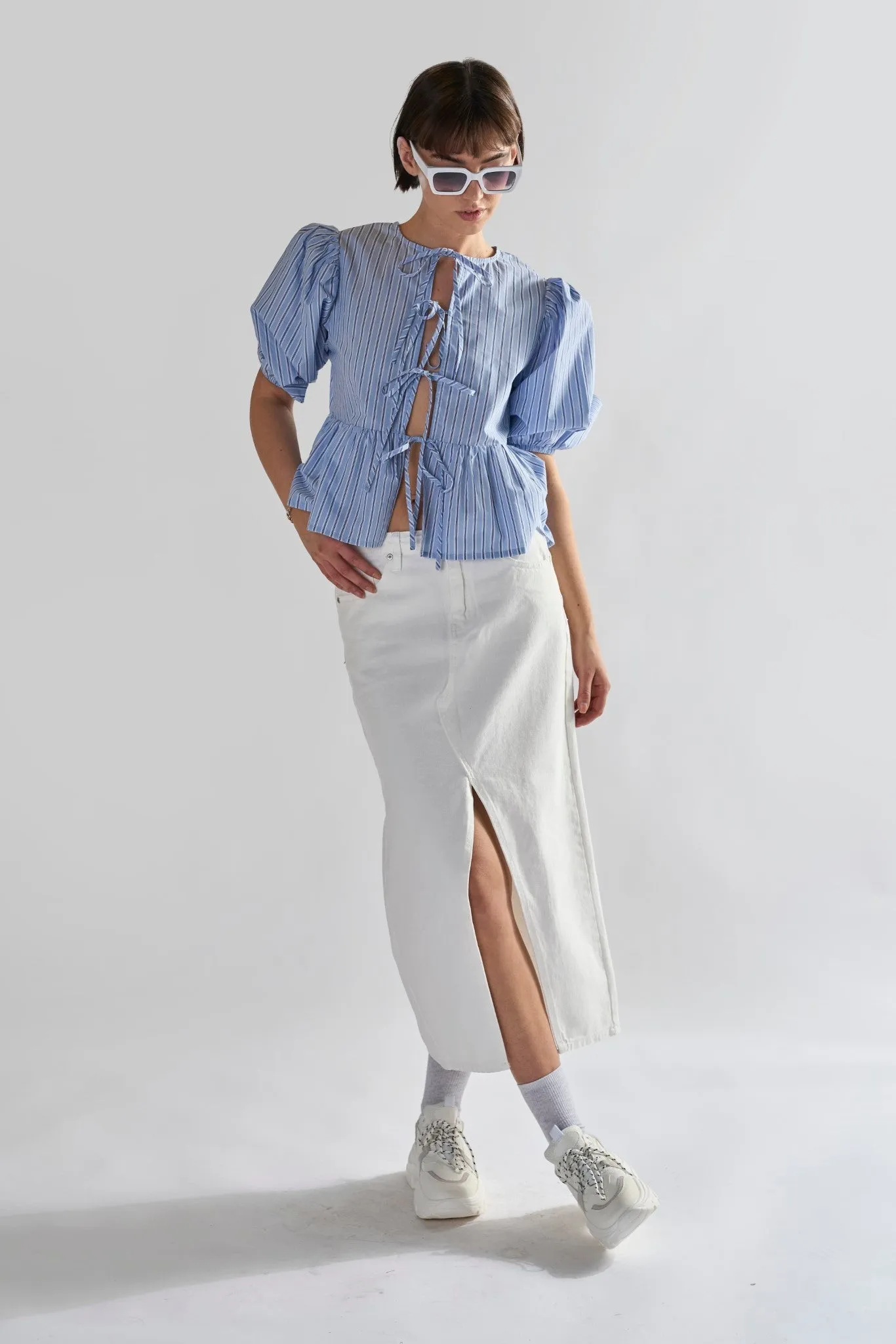 Off White Centre-Split Denim Maxi-Skirt