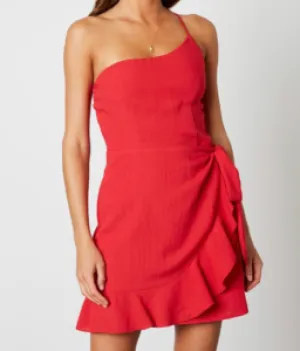 One Shoulder Faux Wrap Ruffle Hem Dress