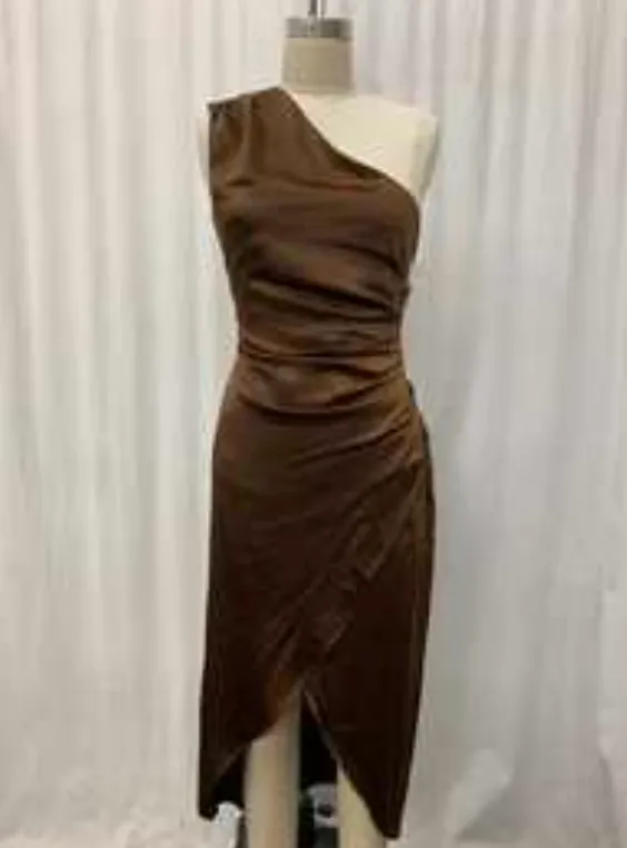 One Shoulder Long Satin Wrap Dress