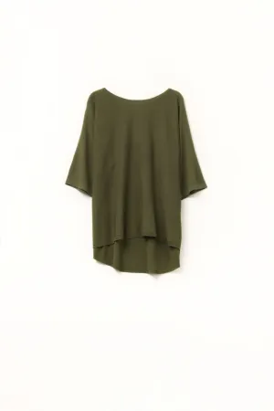 Oversized Kakhi sweater with Elbow-Length Sleeves