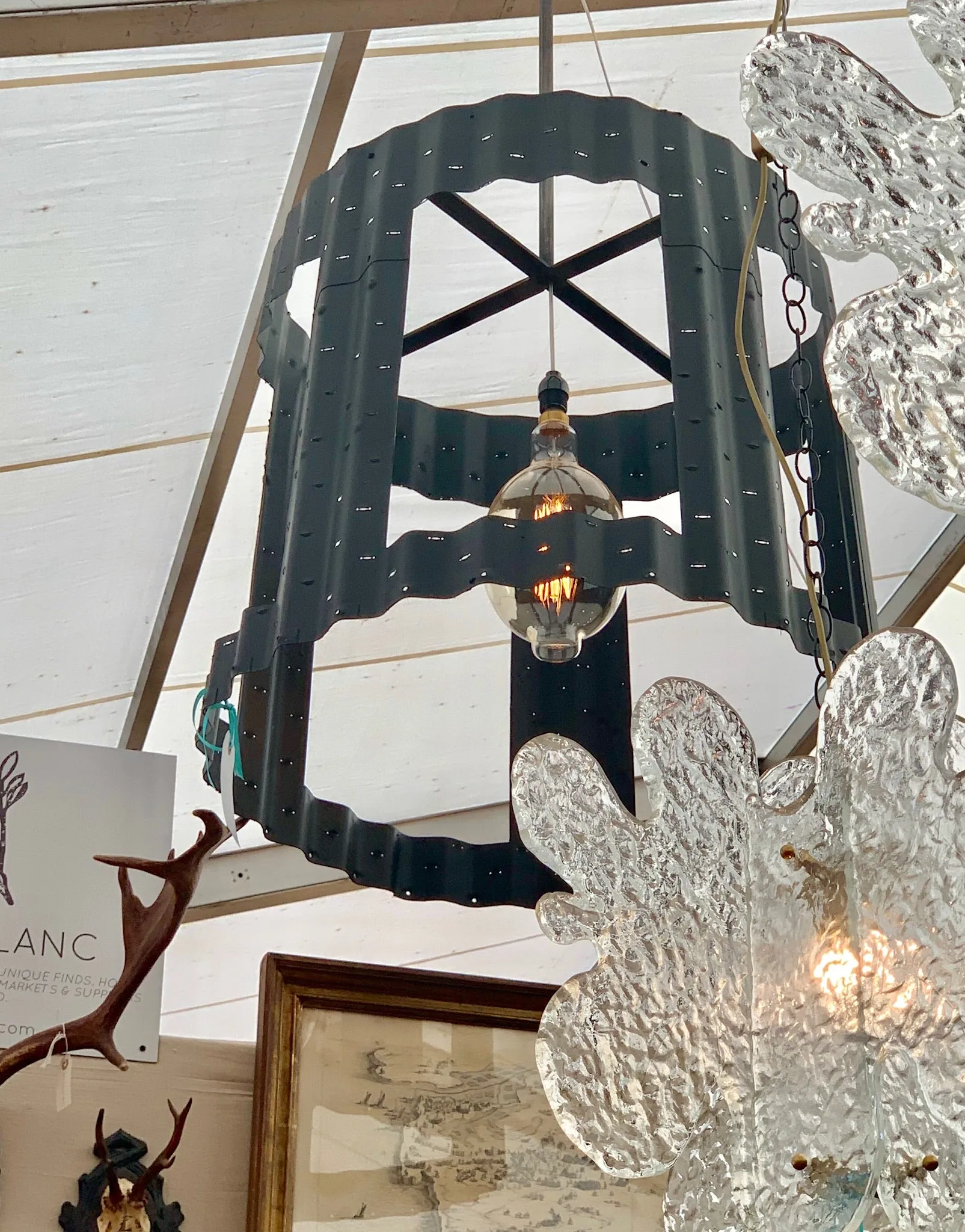Oversized Pendant Chandelier Crafted from Vintage Aircraft Parts