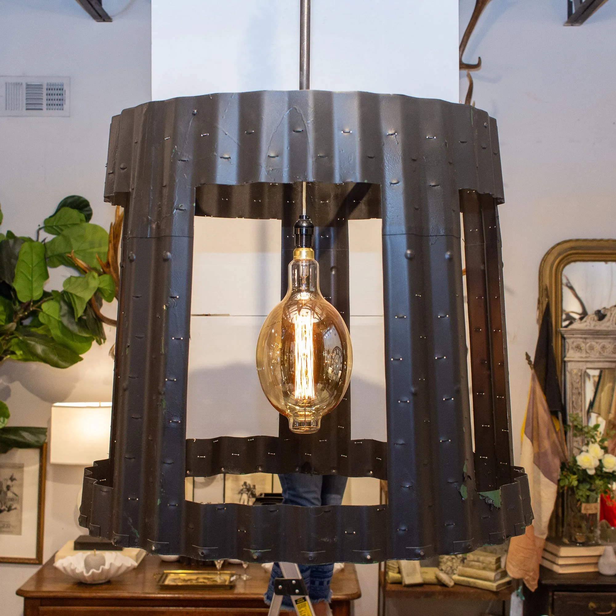 Oversized Pendant Chandelier Crafted from Vintage Aircraft Parts