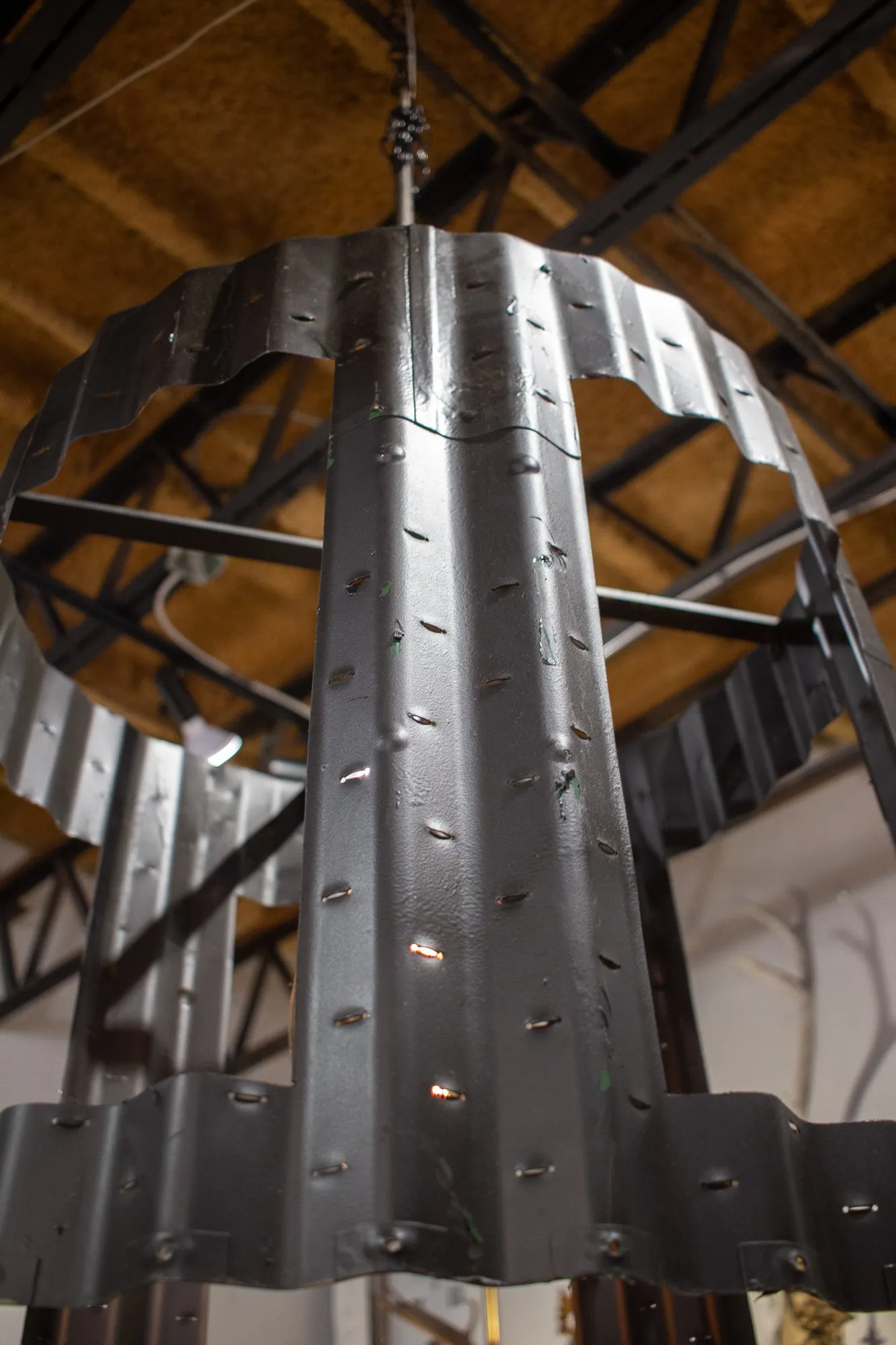 Oversized Pendant Chandelier Crafted from Vintage Aircraft Parts