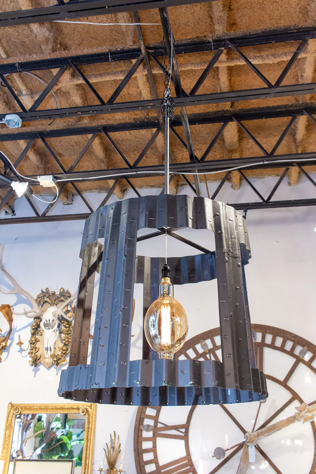 Oversized Pendant Chandelier Crafted from Vintage Aircraft Parts