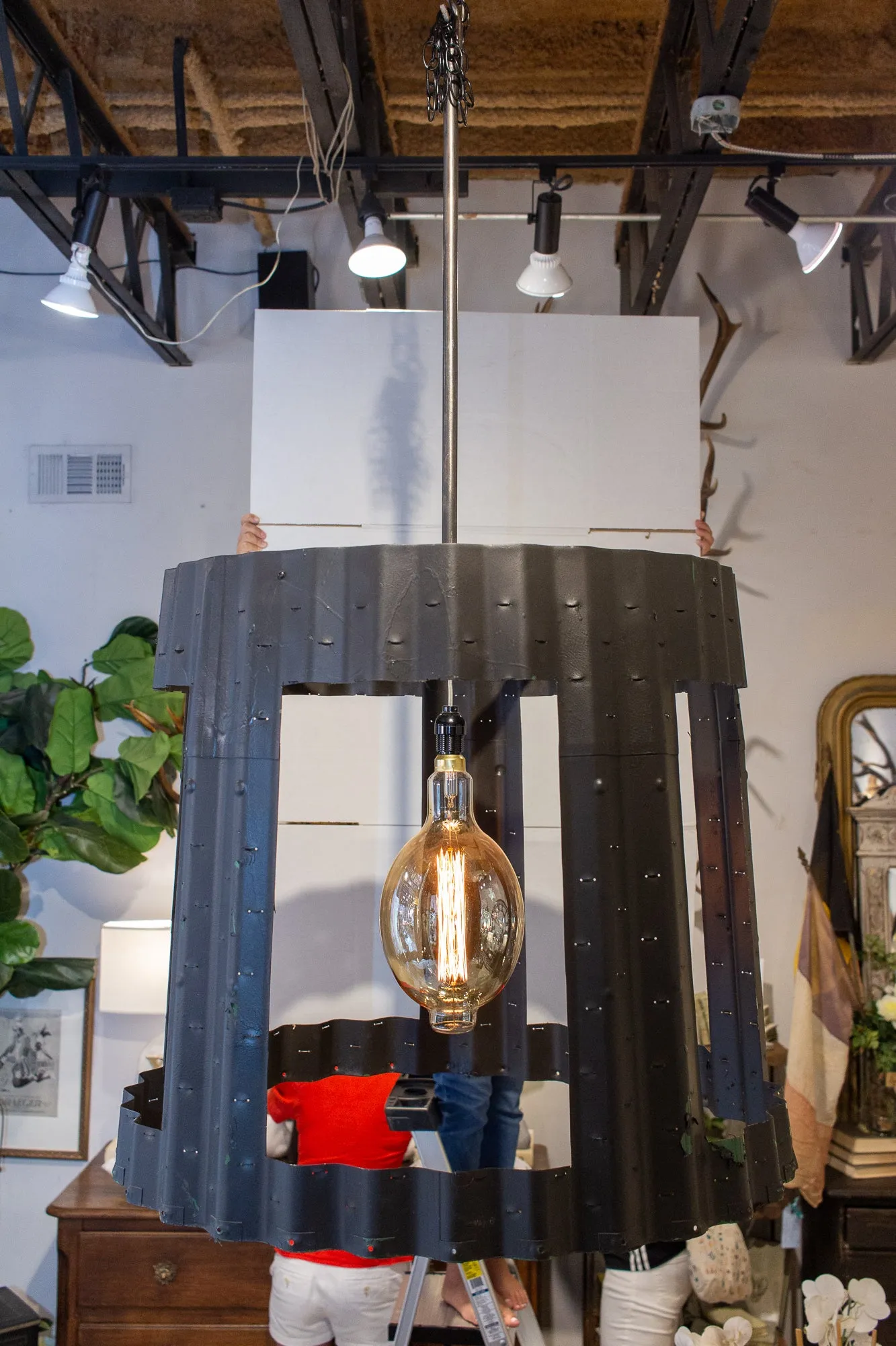 Oversized Pendant Chandelier Crafted from Vintage Aircraft Parts