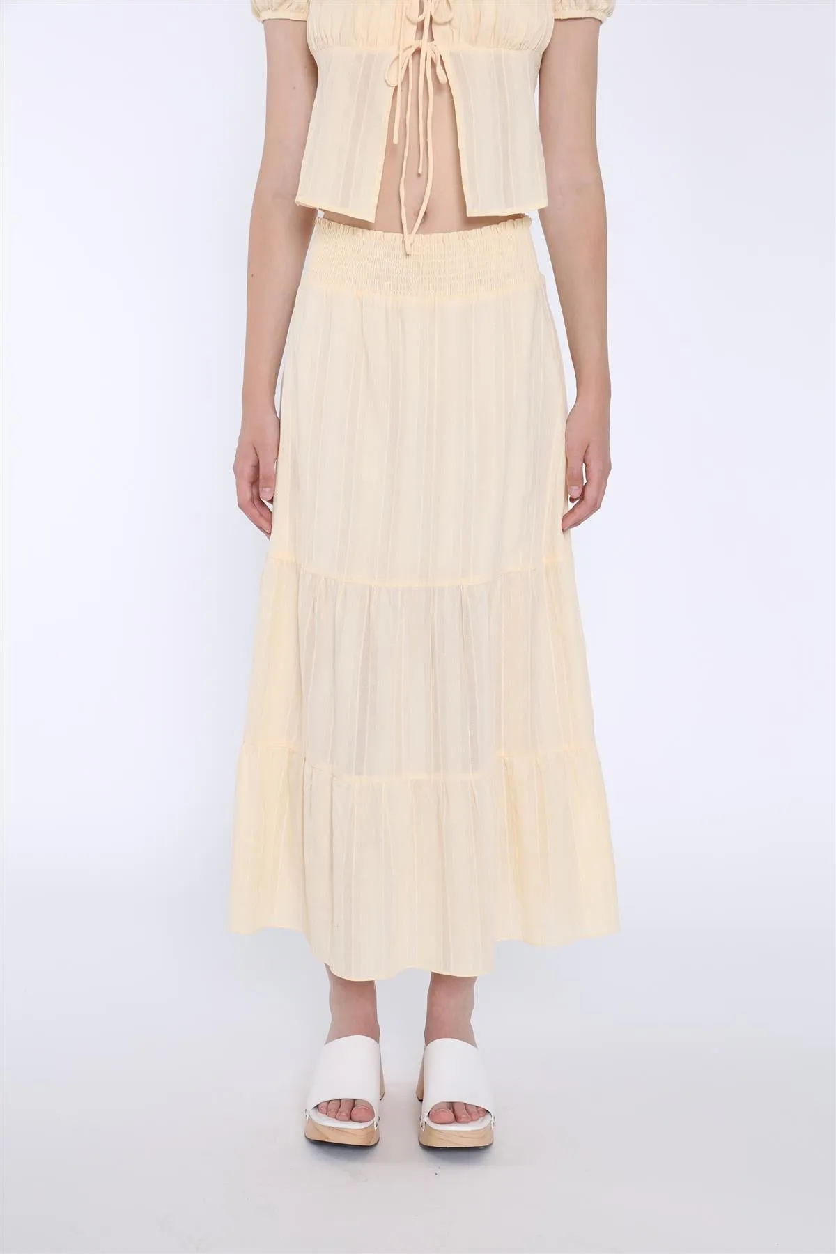 Pale-Lemon Tiered Maxi-Skirt
