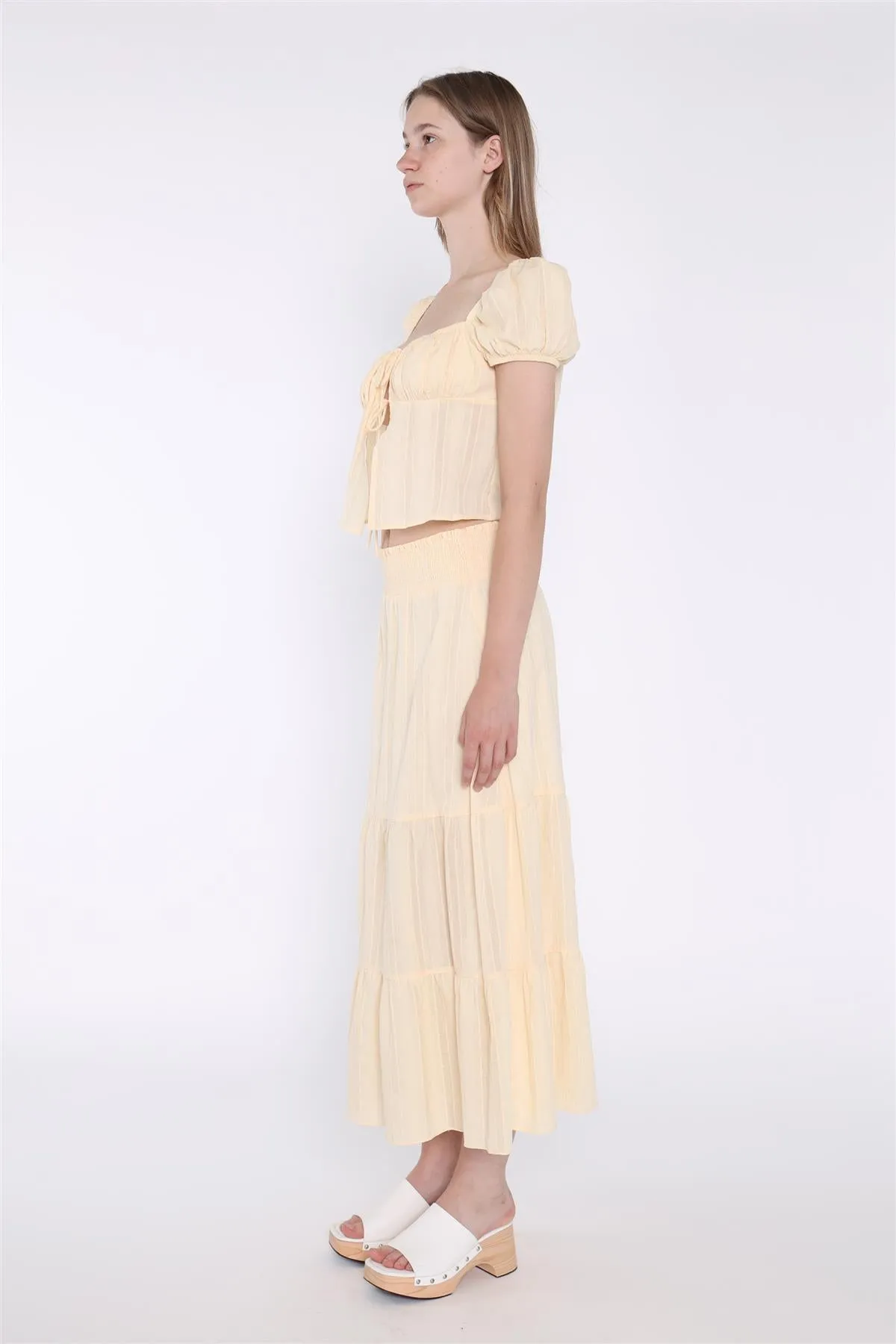 Pale-Lemon Tiered Maxi-Skirt