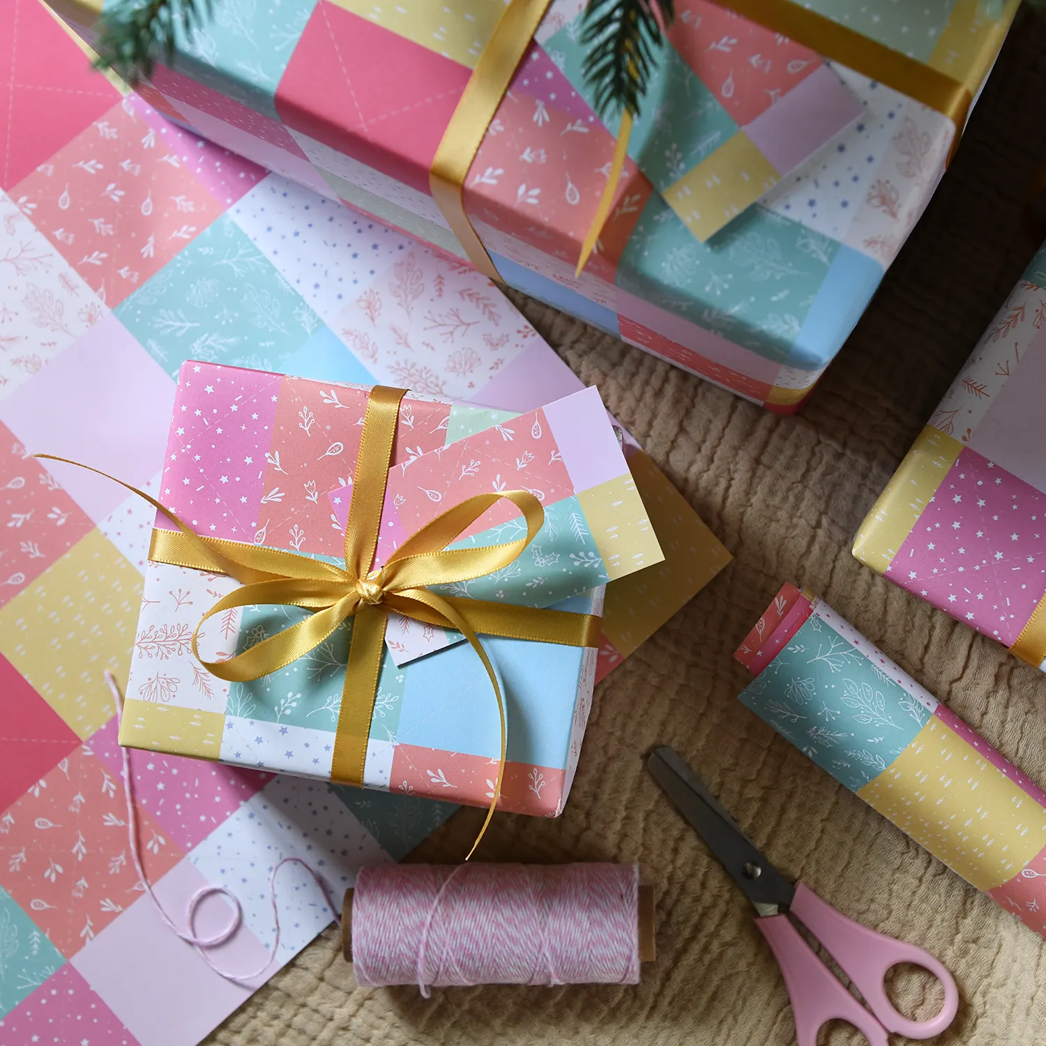 Pastel Patchwork Quilt Wrapping Paper
