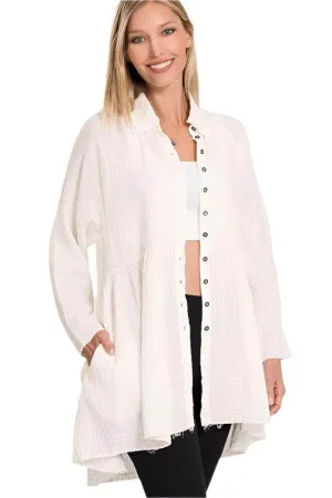 Peplum Raw Edge Shirt with Pockets