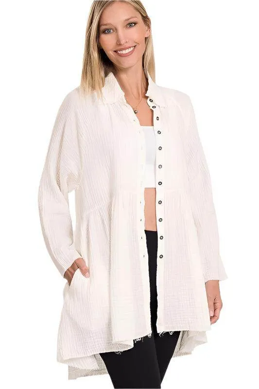 Peplum Raw Edge Shirt with Pockets