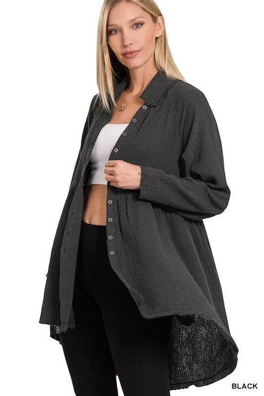 Peplum Raw Edge Shirt with Pockets