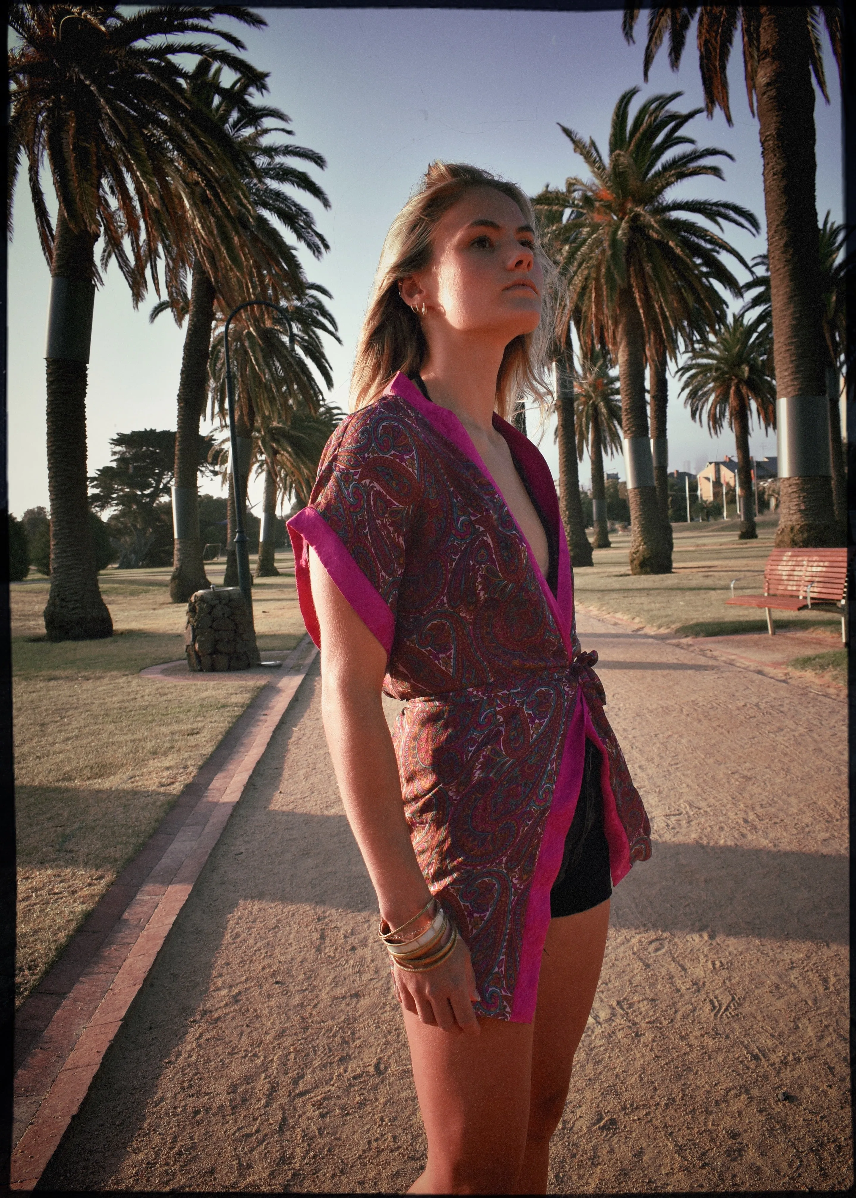 Pilea Silk Wrap Kimono Top ~ Cabaret