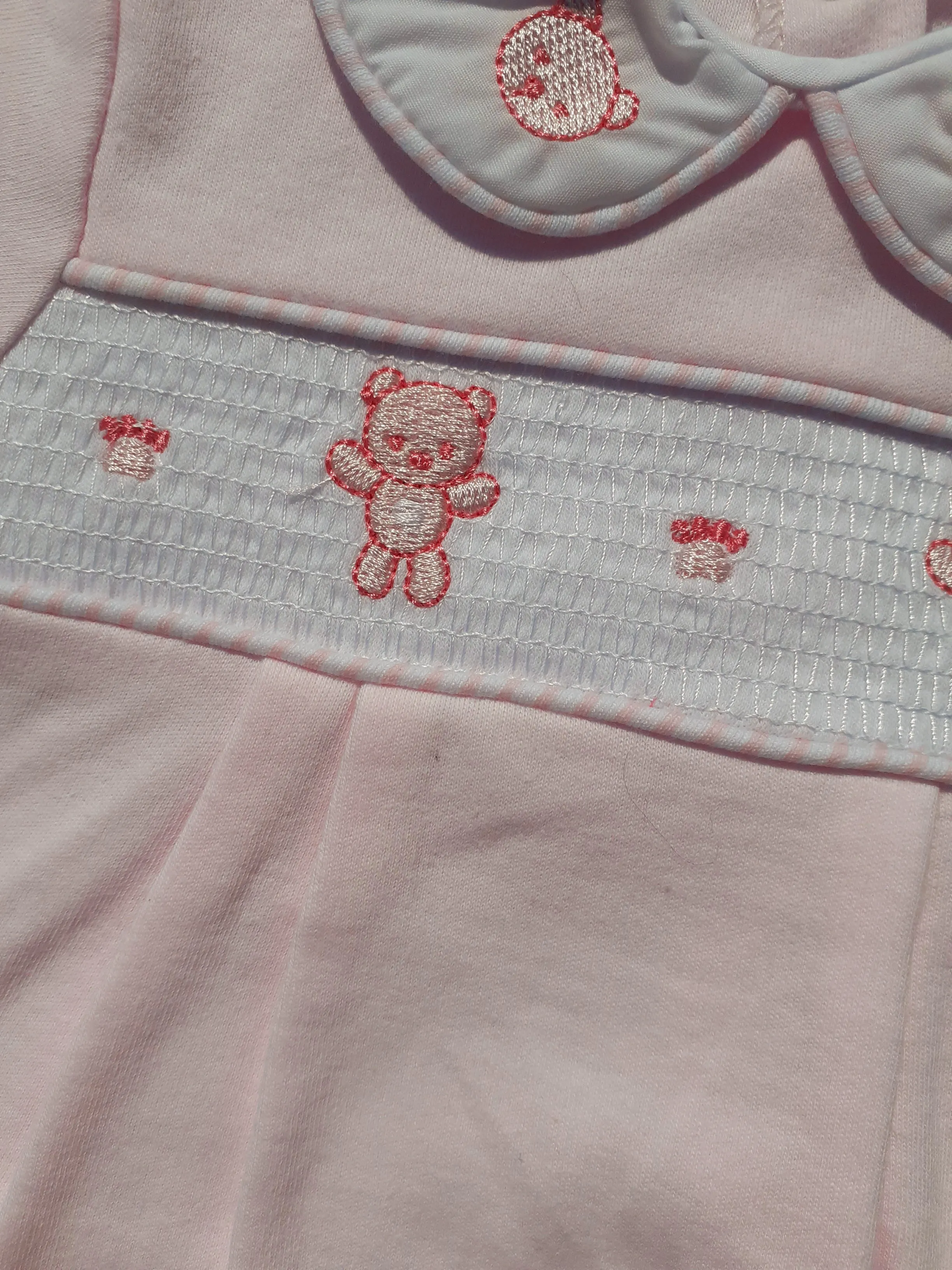 Pink Bear & Paw Smocked Babygrow