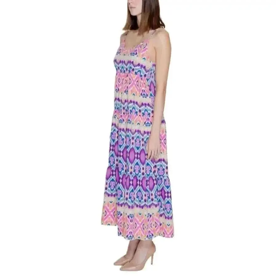 Pink Geometric Dress with Sweetheart Neckline and Straps