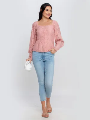 Pink Lace Puff Sleeve Top