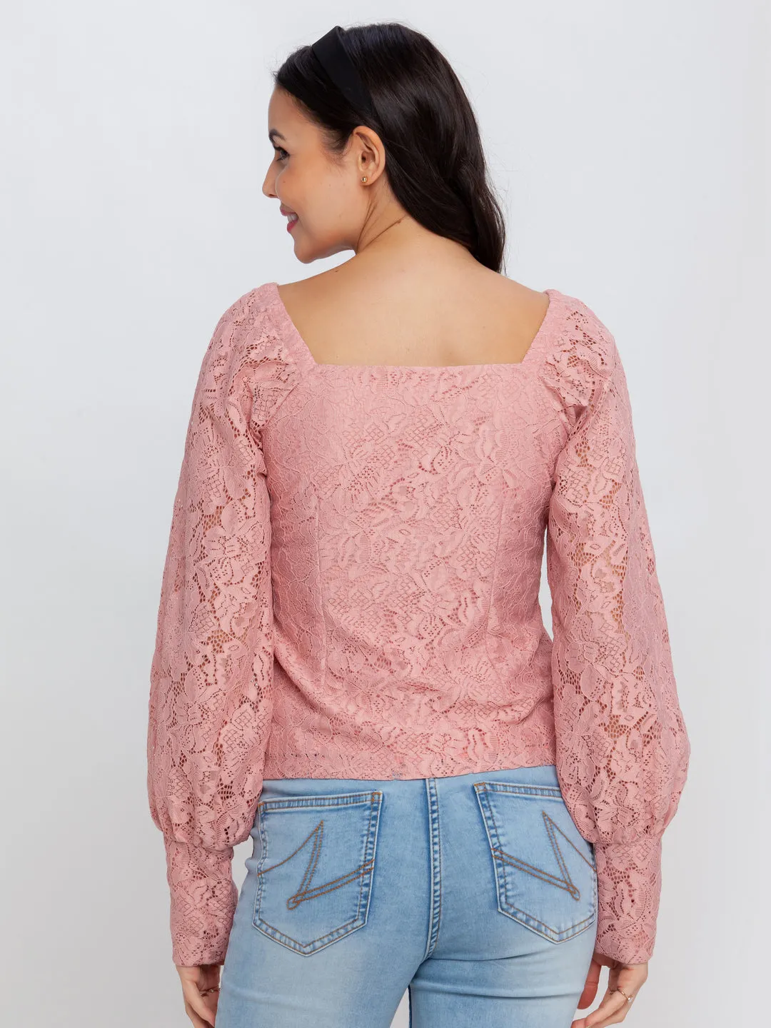 Pink Lace Puff Sleeve Top