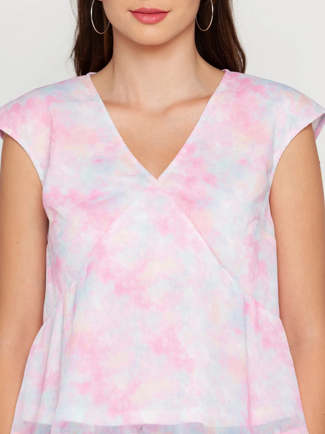 Pink Printed Peplum Top