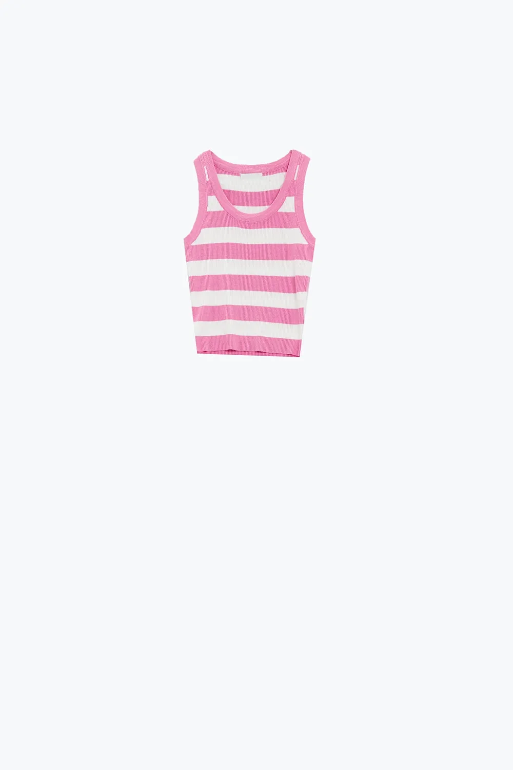 Pink Tank Top With Wide Stripes in white