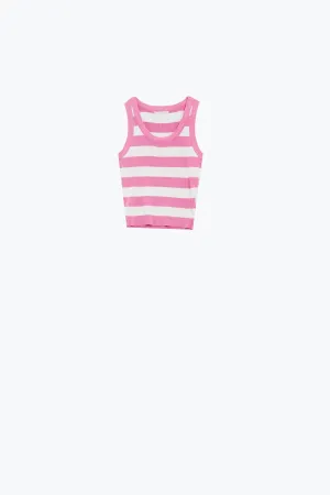 Pink Tank Top With Wide Stripes in white