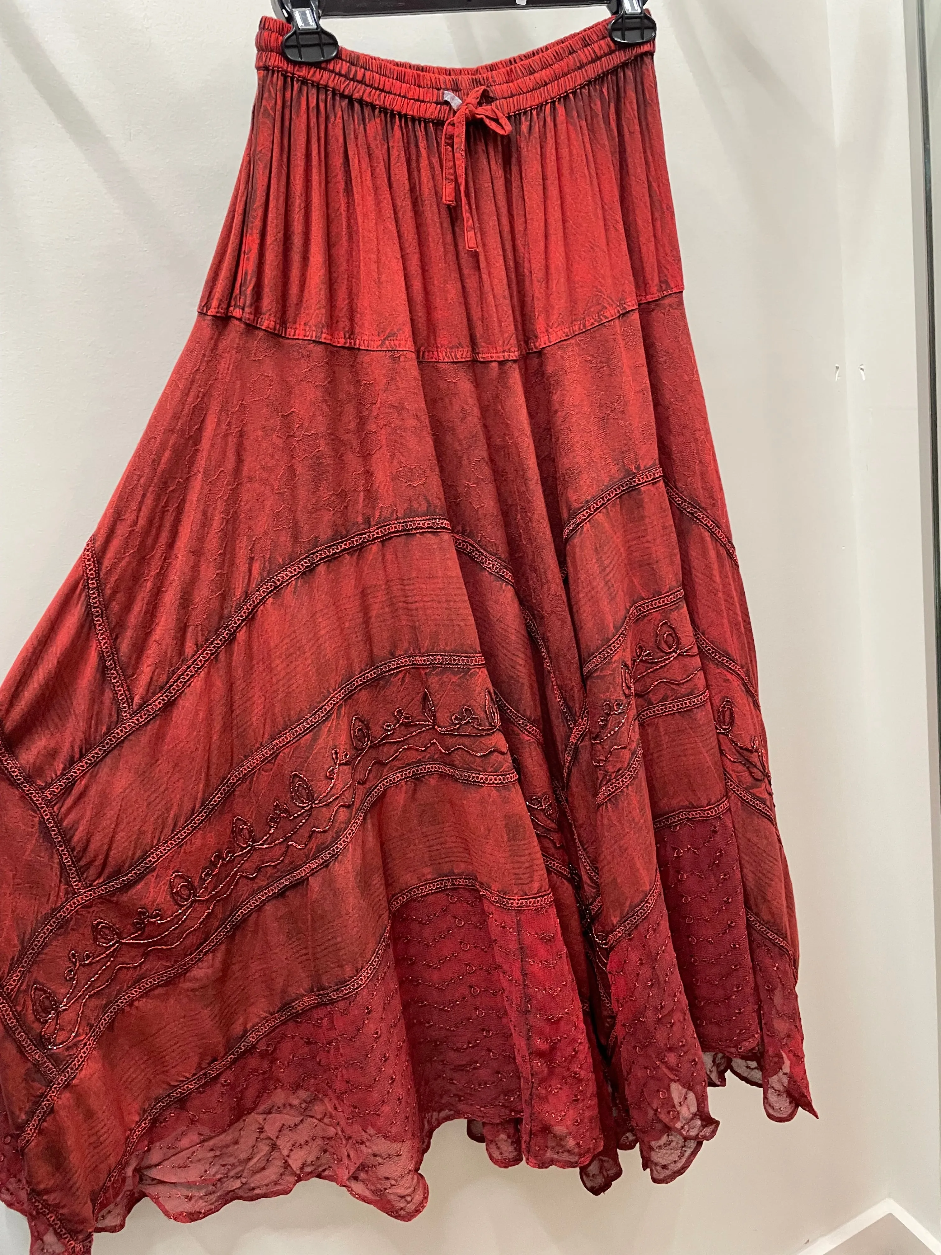 Plaid Embroidered Maxi Skirt w/Chiffon