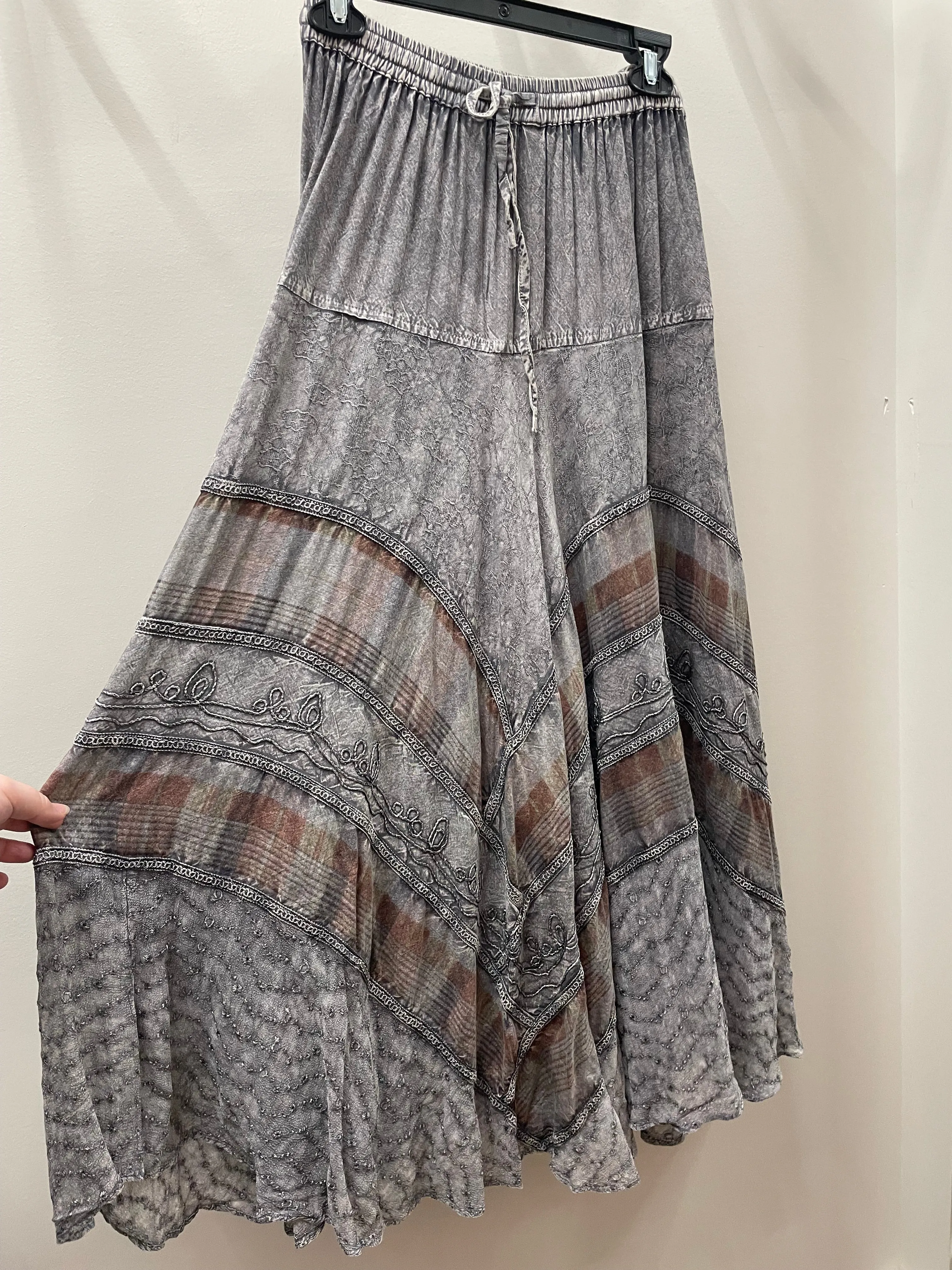 Plaid Embroidered Maxi Skirt w/Chiffon