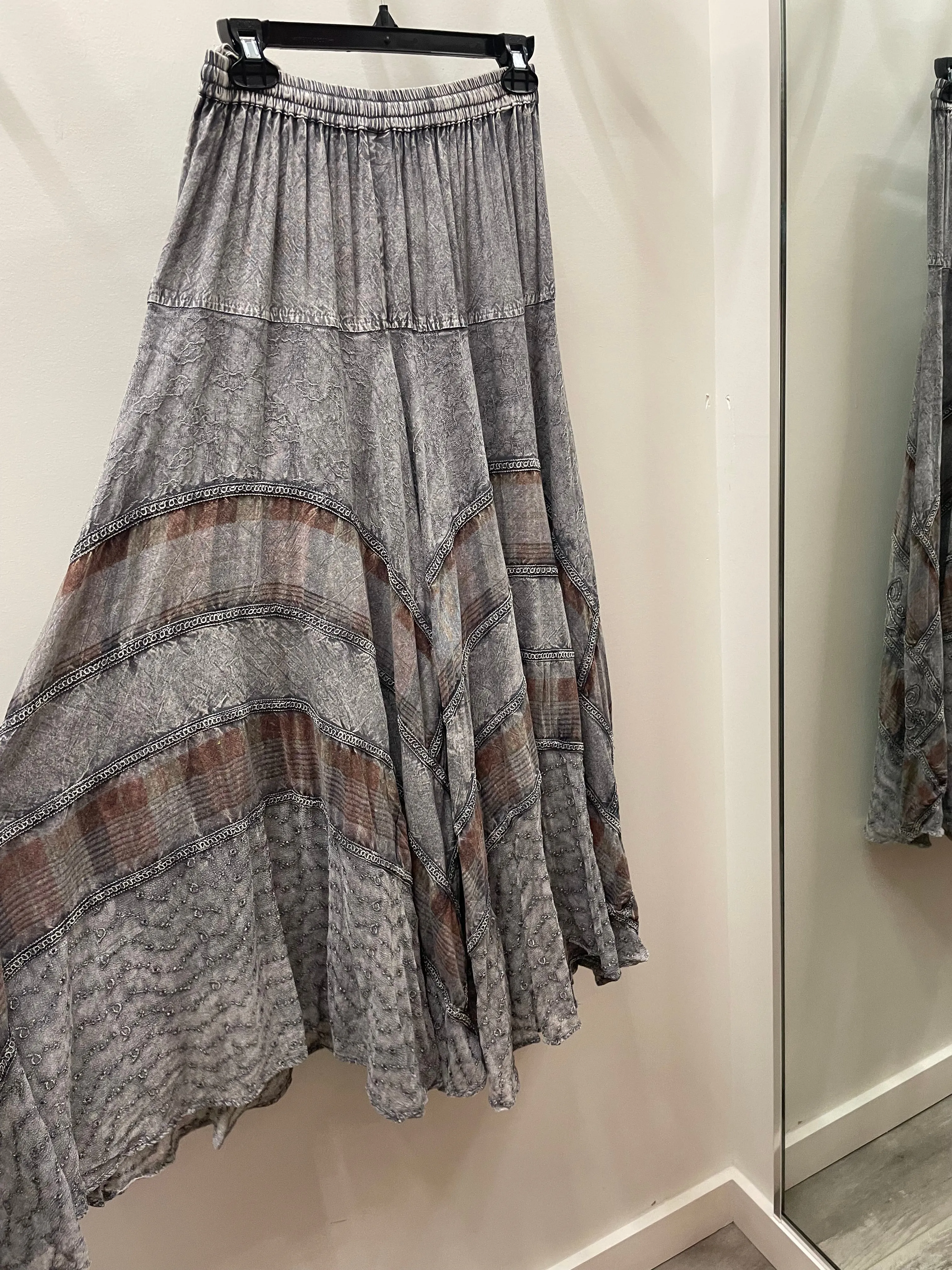 Plaid Embroidered Maxi Skirt w/Chiffon