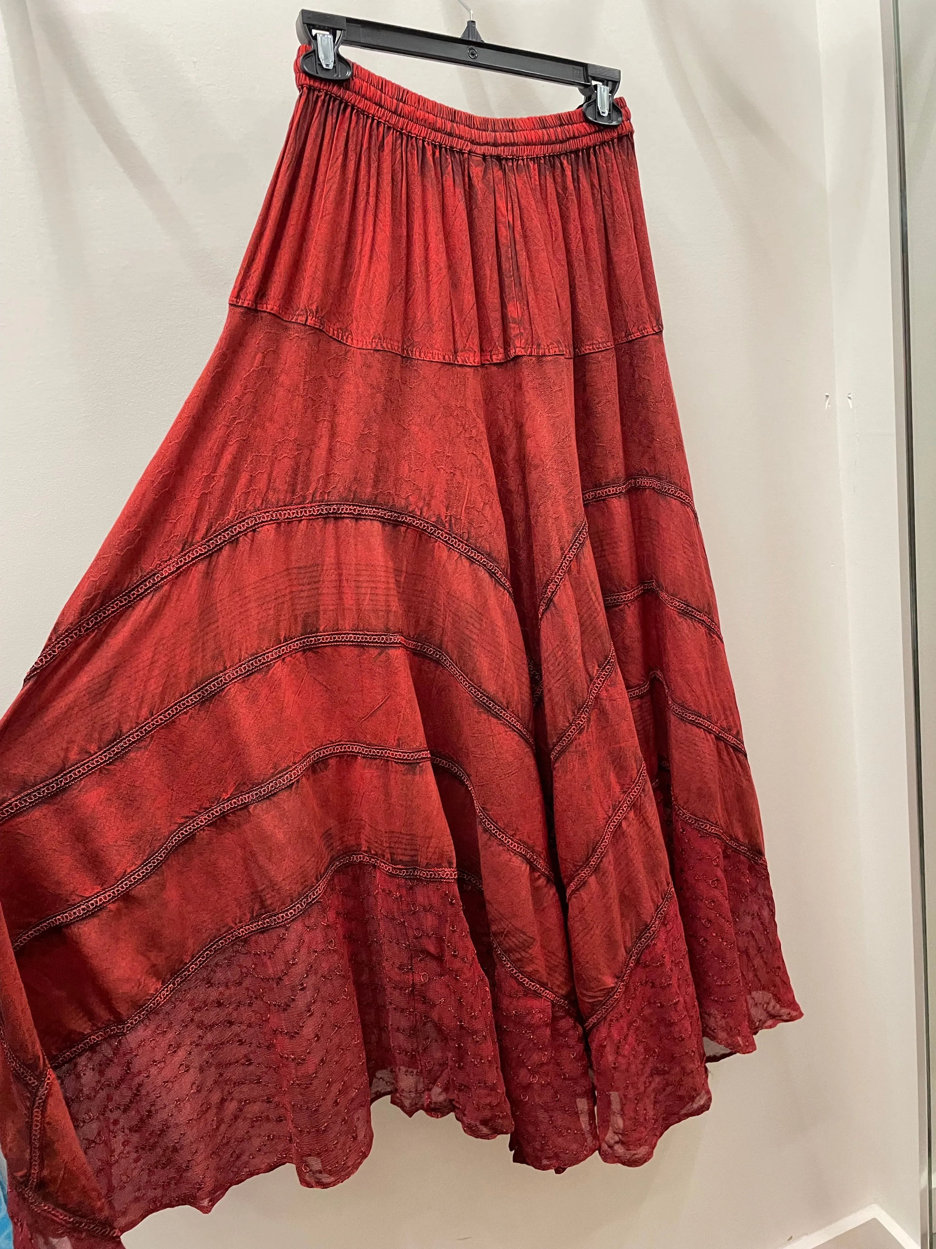 Plaid Embroidered Maxi Skirt w/Chiffon