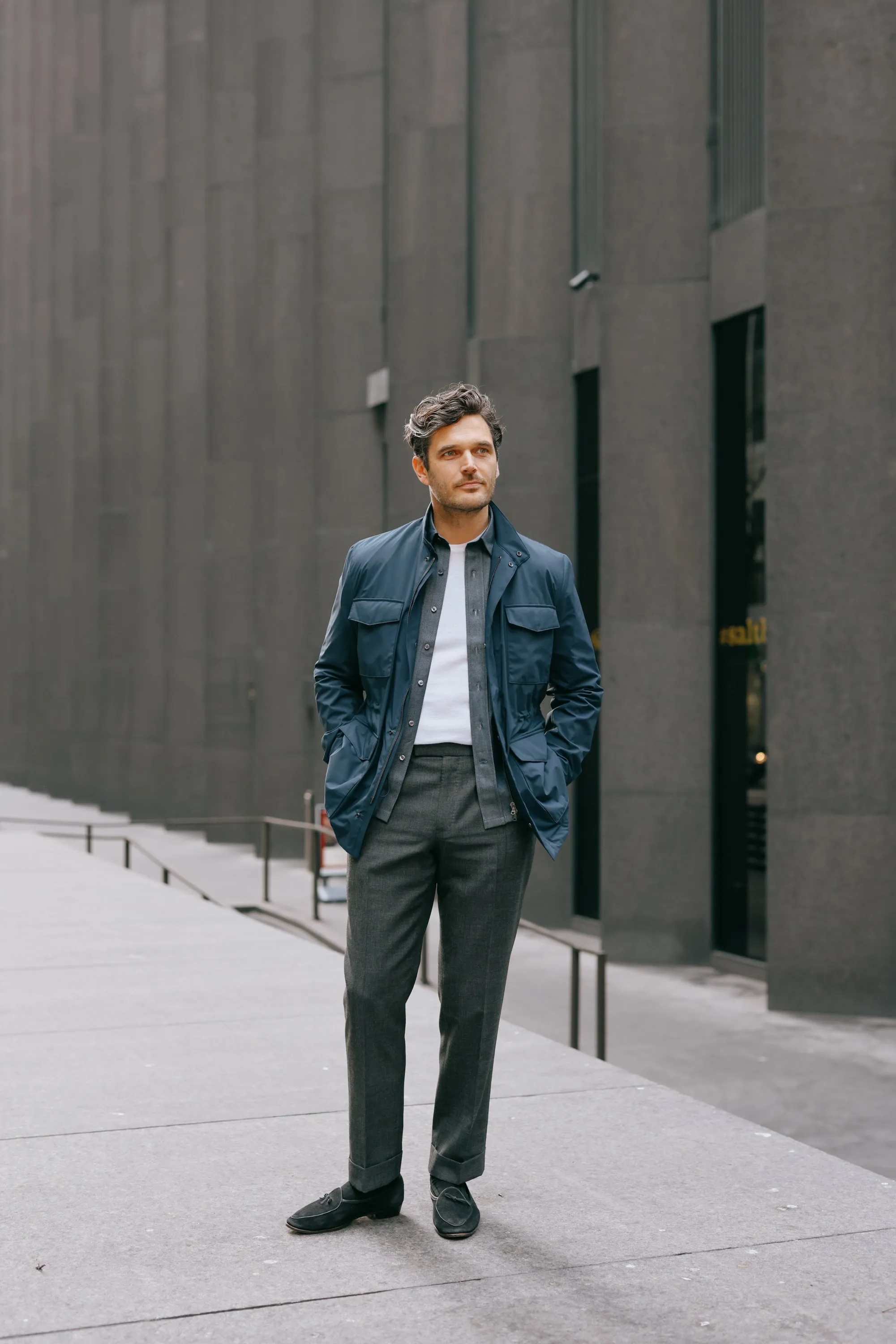 Pleat Front Trouser in Dark Grey High Twist Wool