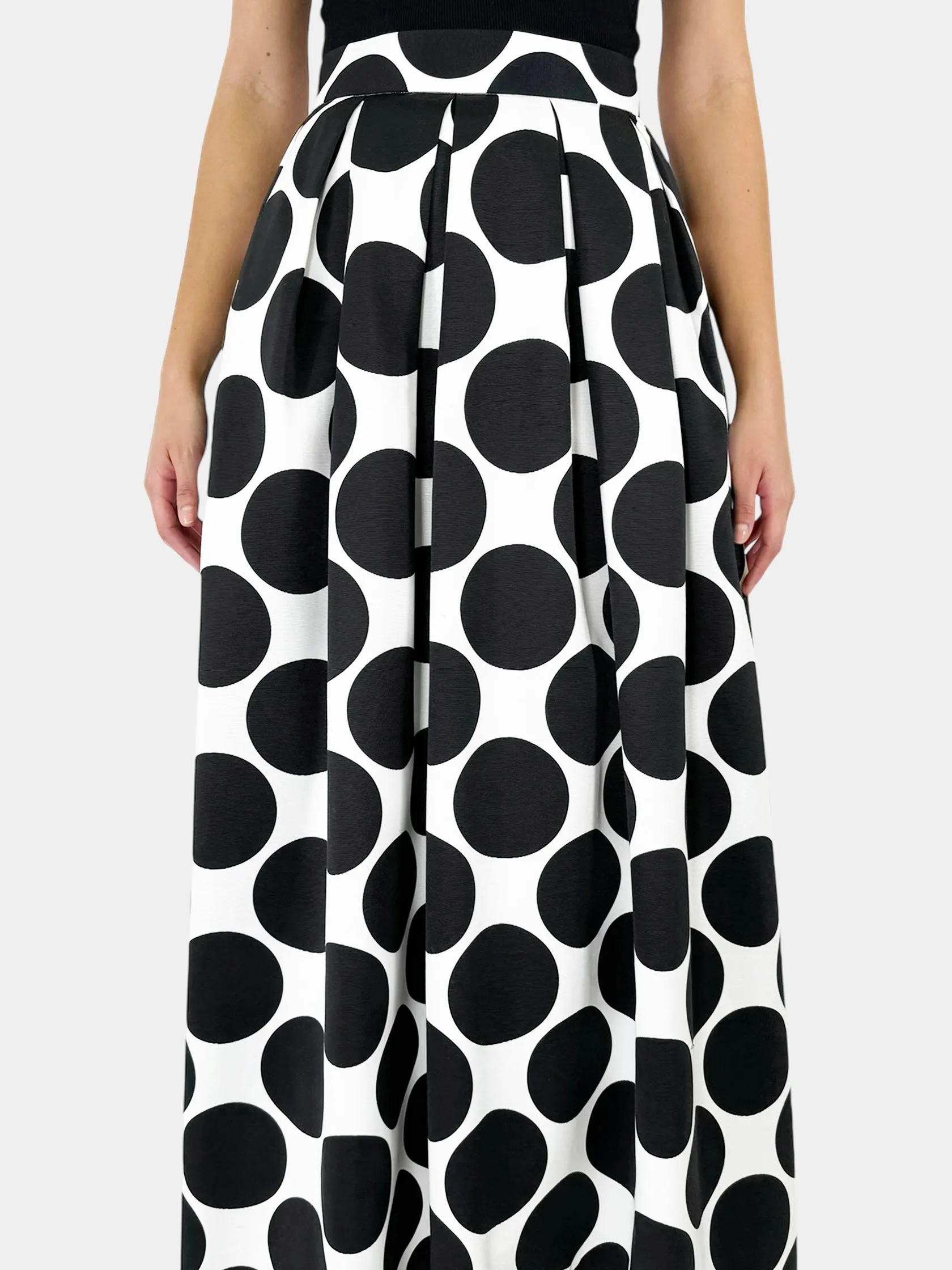 Pleated Polka Dot Print Maxi Skirt