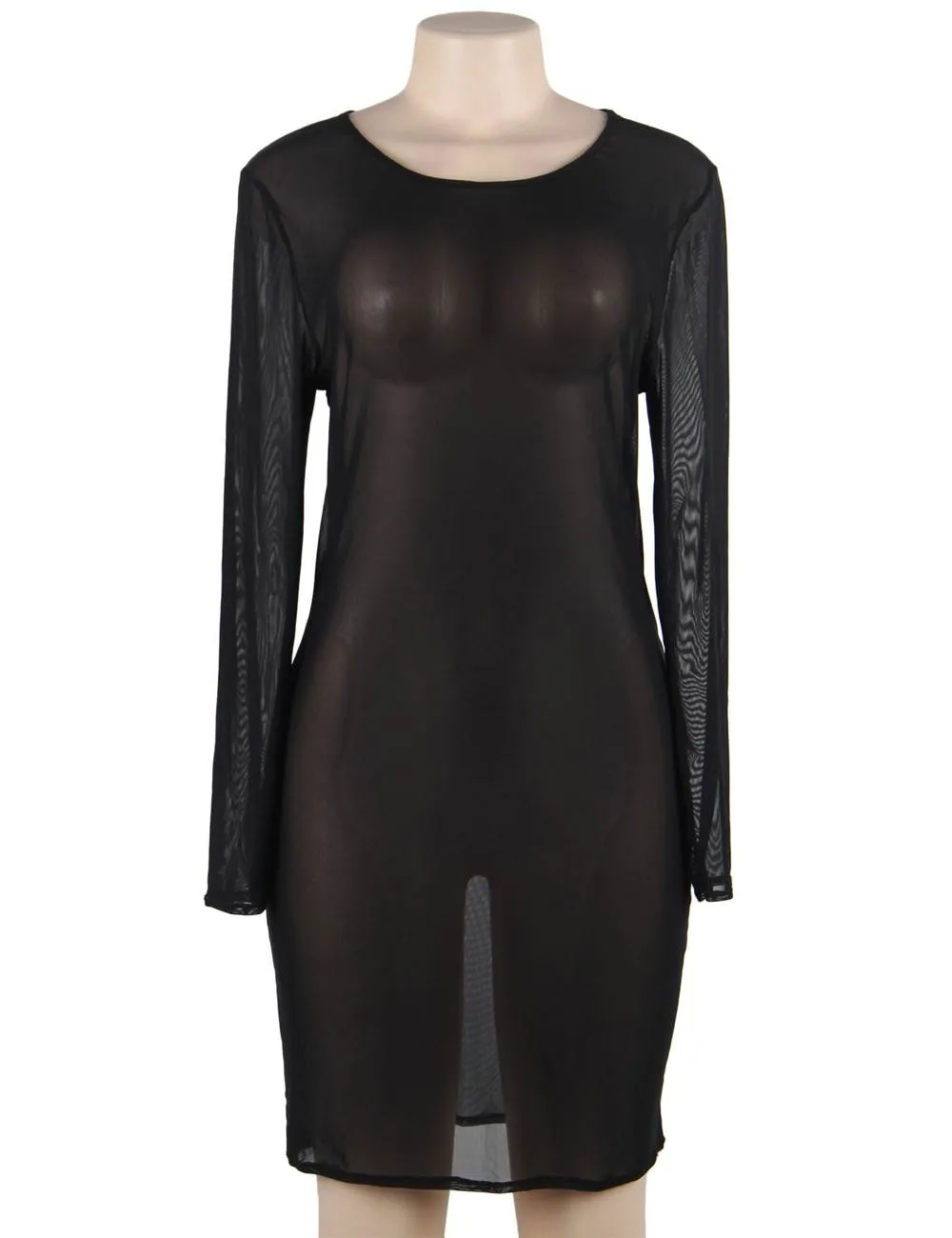 Plus Size Black Sexy Fashion Perspective Gauze Long Sleeve Women Dress Egypt