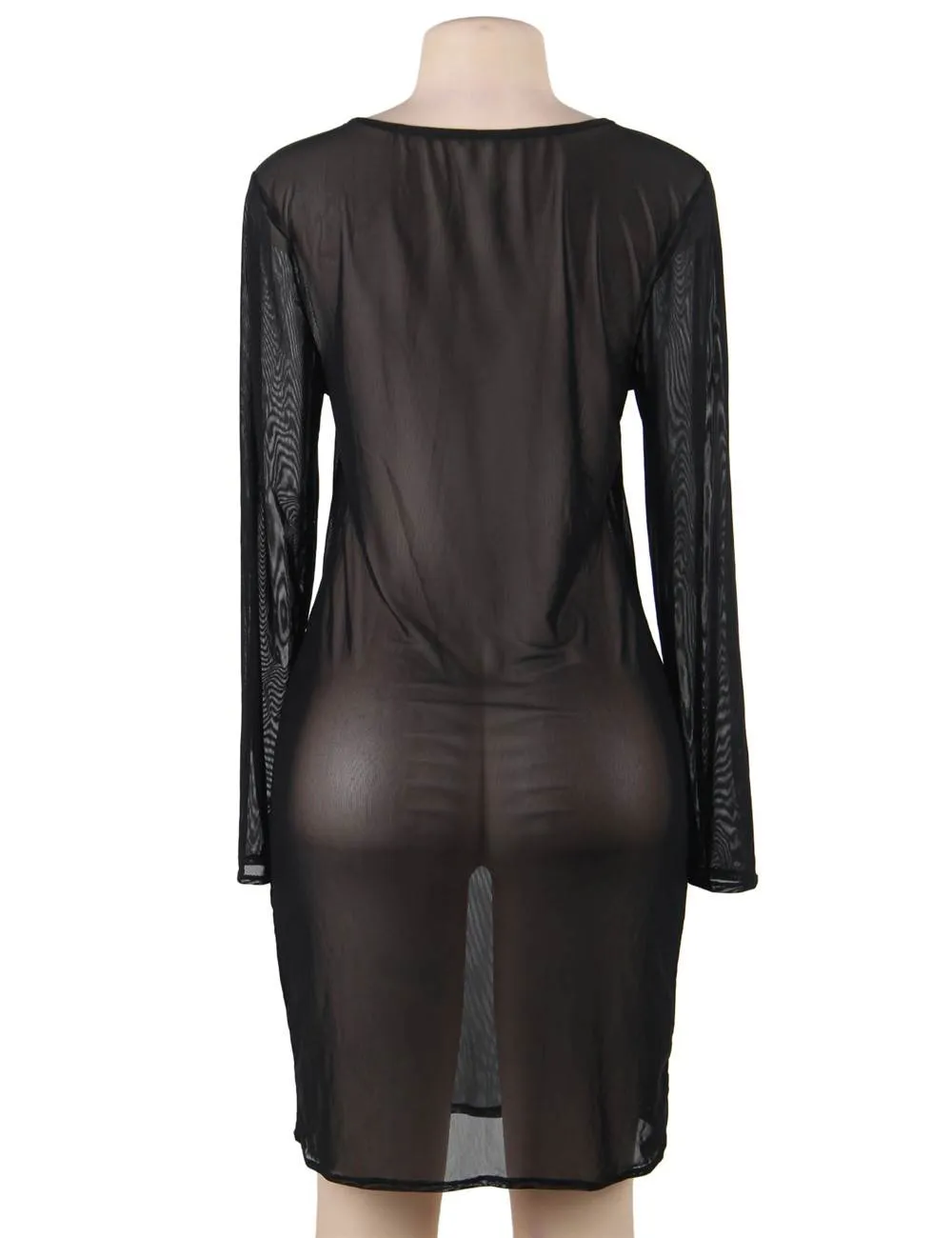 Plus Size Black Sexy Fashion Perspective Gauze Long Sleeve Women Dress Egypt