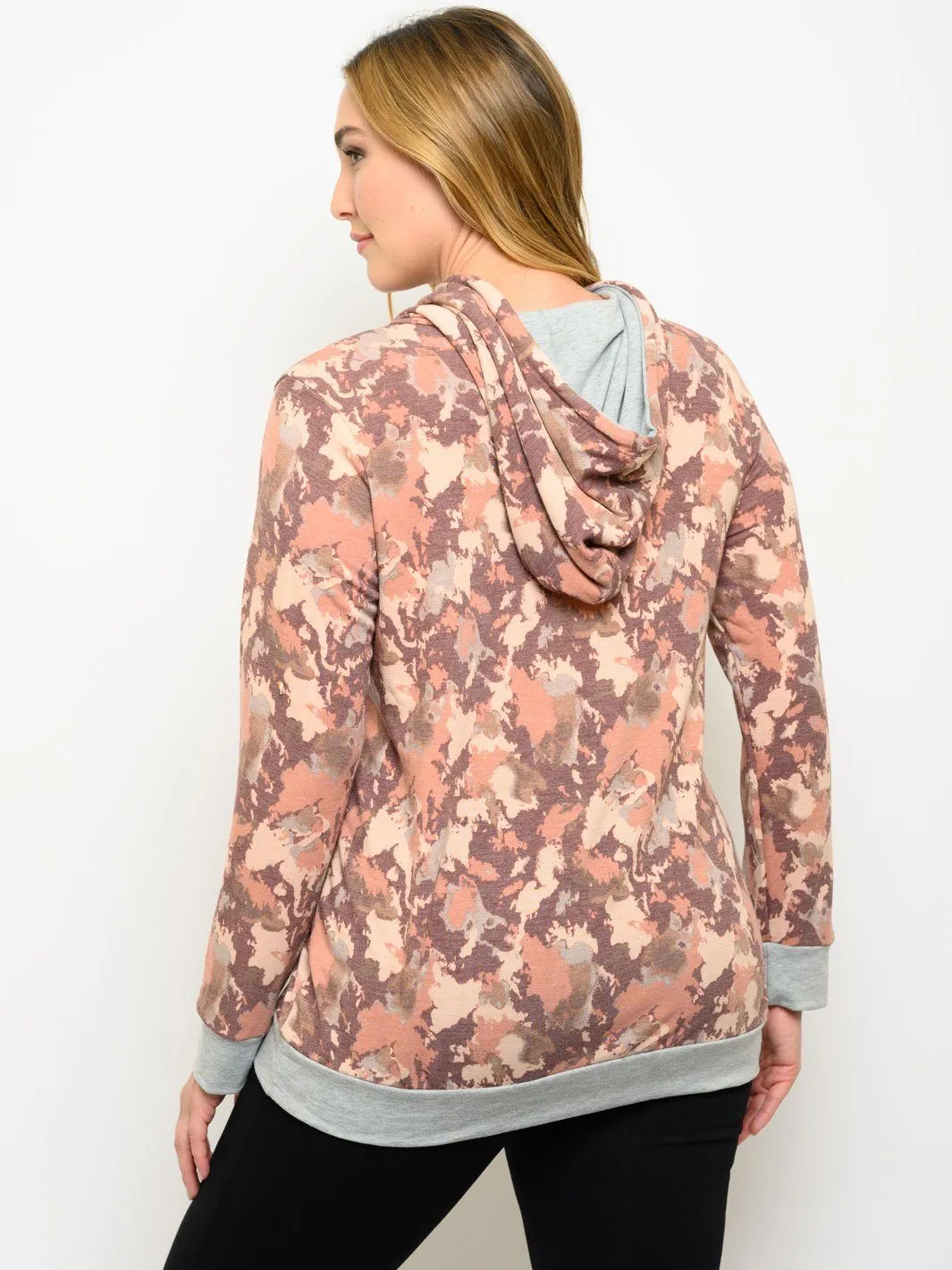 PLUS SIZE MULTI COLOR HOODIE LONG SLEEVE TOP