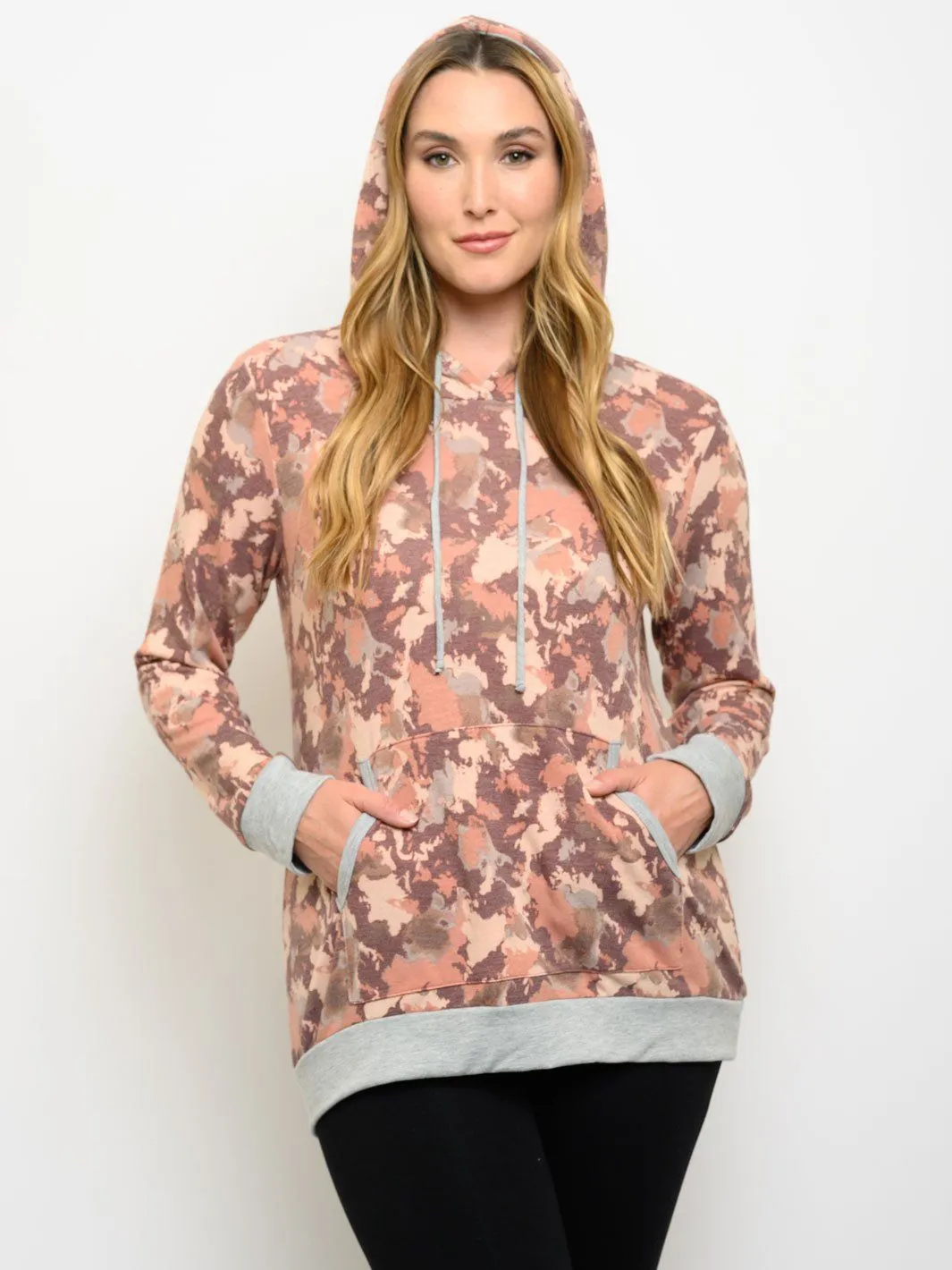 PLUS SIZE MULTI COLOR HOODIE LONG SLEEVE TOP