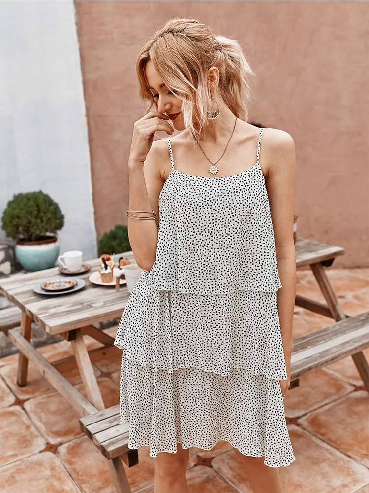 Polka Dot Print Sleeveless Bohemian Casual Slip Dress For Women