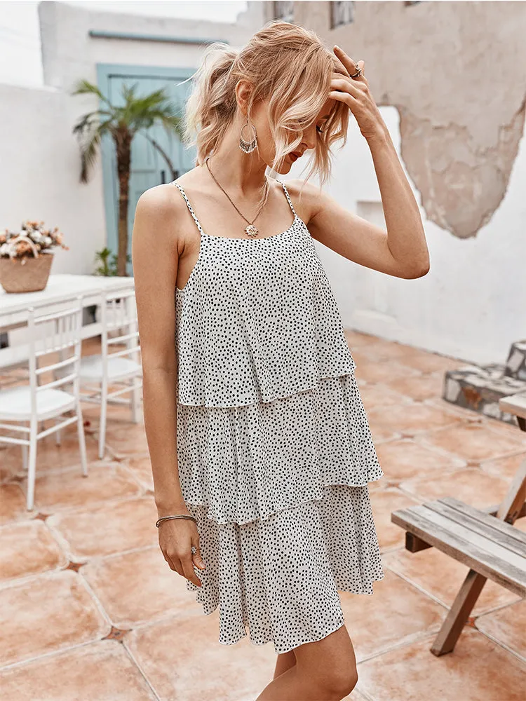 Polka Dot Print Sleeveless Bohemian Casual Slip Dress For Women