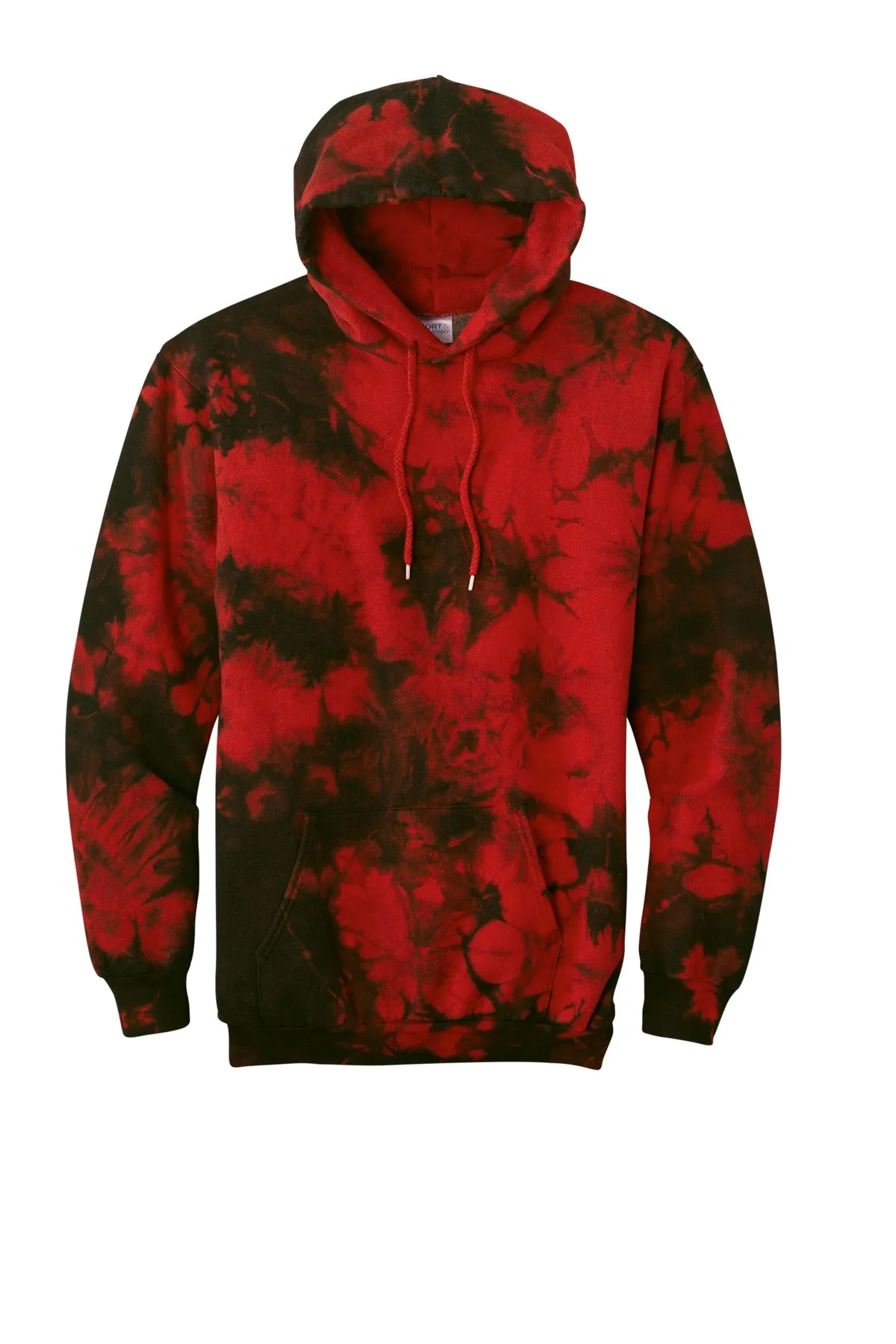 Port & Company Crystal Tie-Dye Pullover Hoodie PC144 Black/ Red