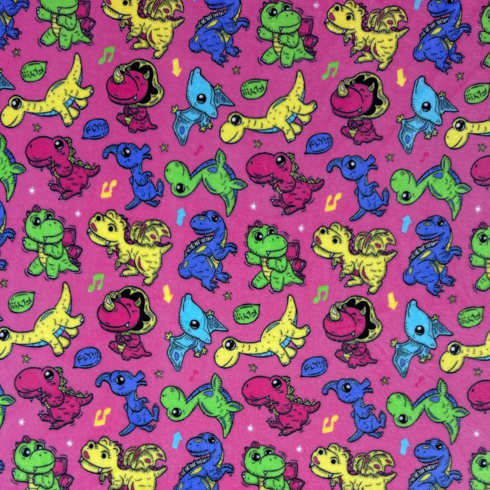 Printed Mongolian Fleece Baby Dino Pink