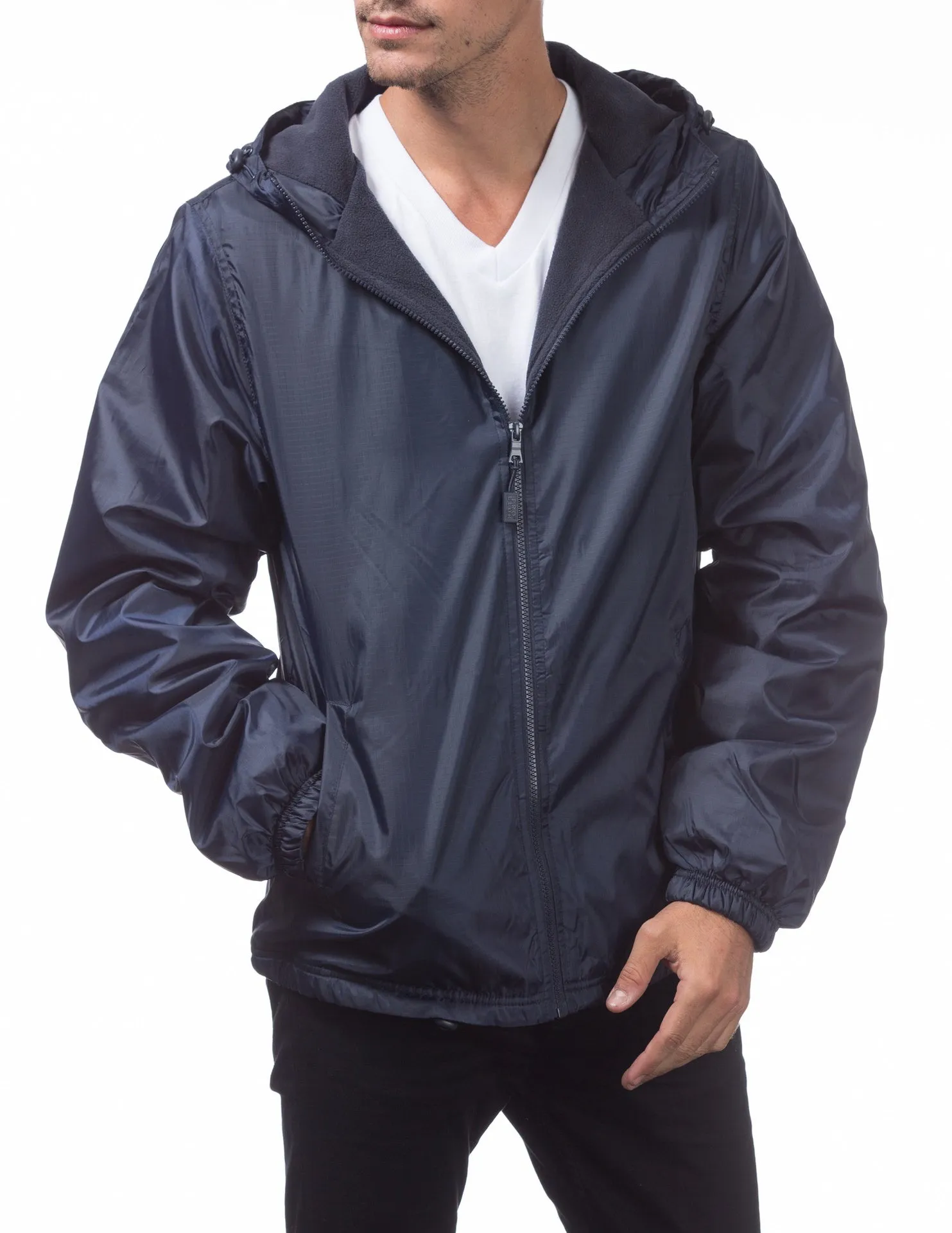 Pro Club Fleece Lined Windbreaker Jacket - NAVY