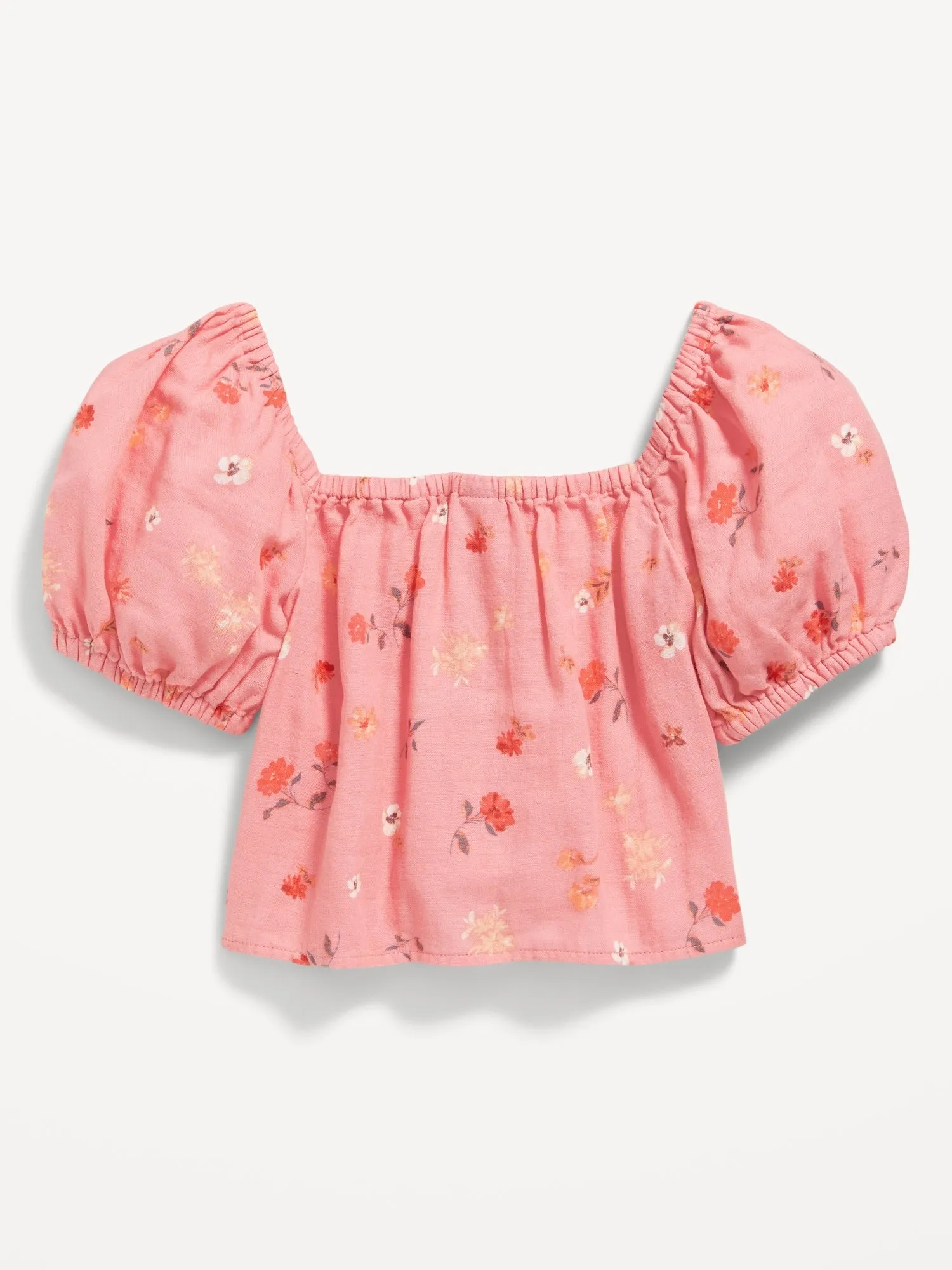 Puff-Sleeve Double-Weave Tie-Knot Top for Girls