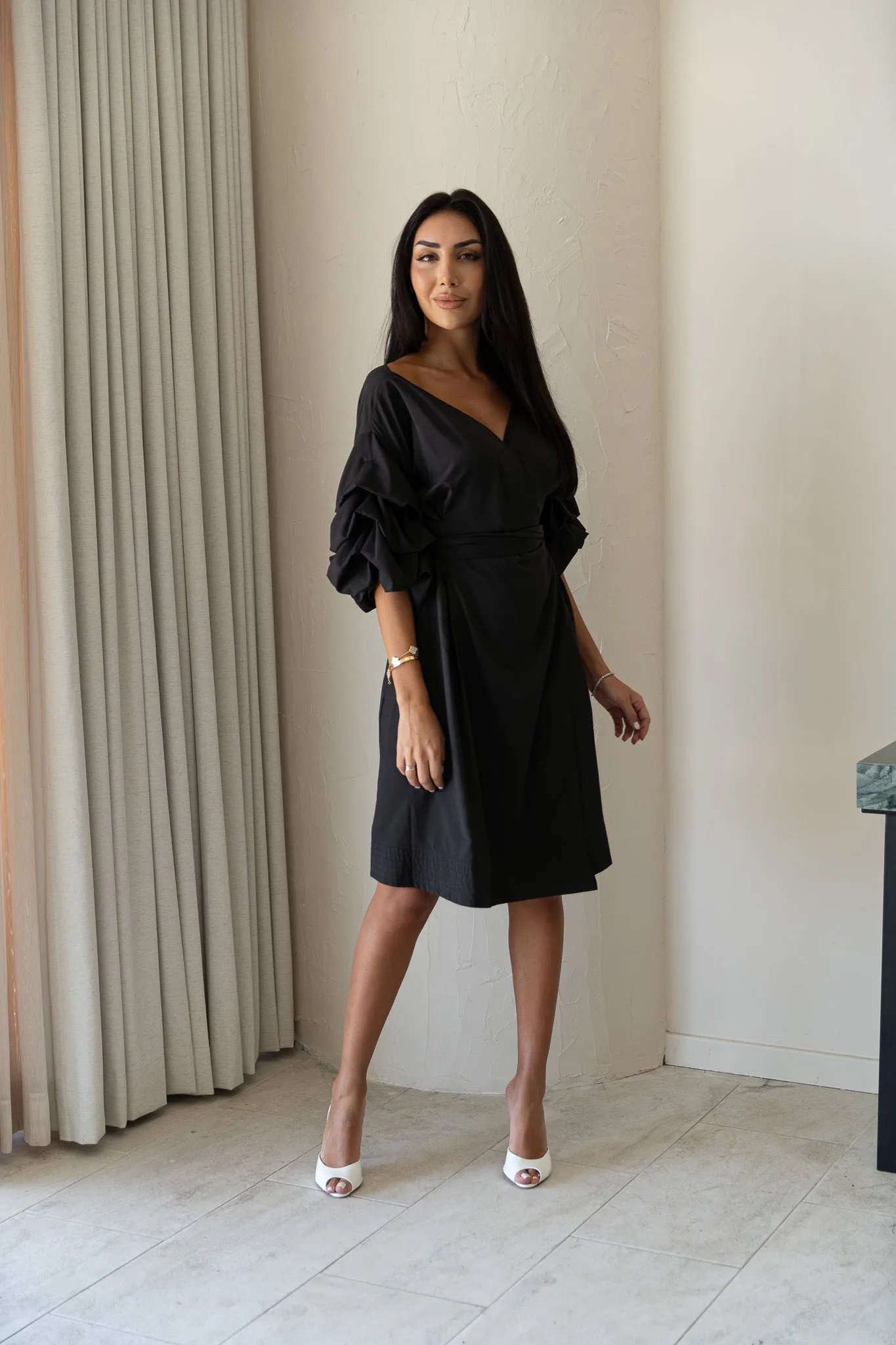 Puff Sleeve Wrap Dress