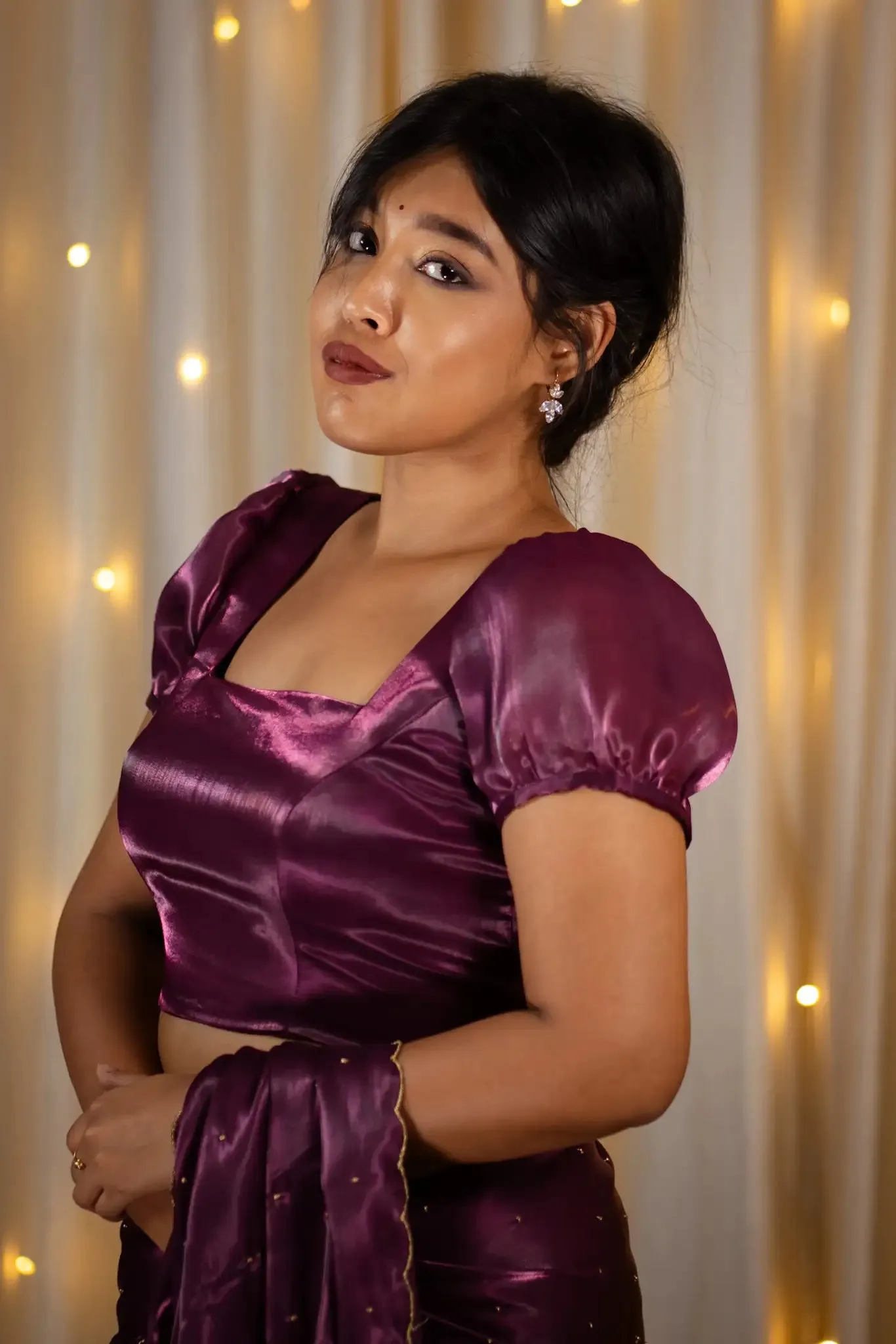 Purple Organza Puff Sleeve Blouse