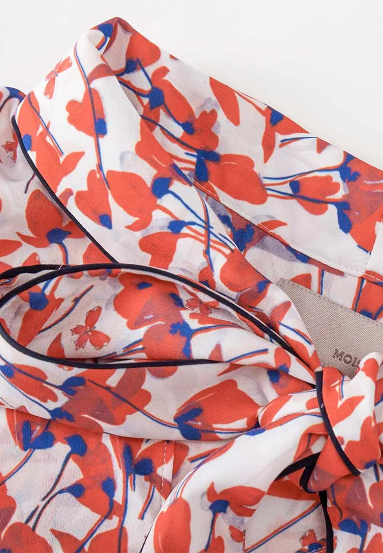 Pussy-bow Puff Sleeve Floral Pattern Mid-sleeve Blouse