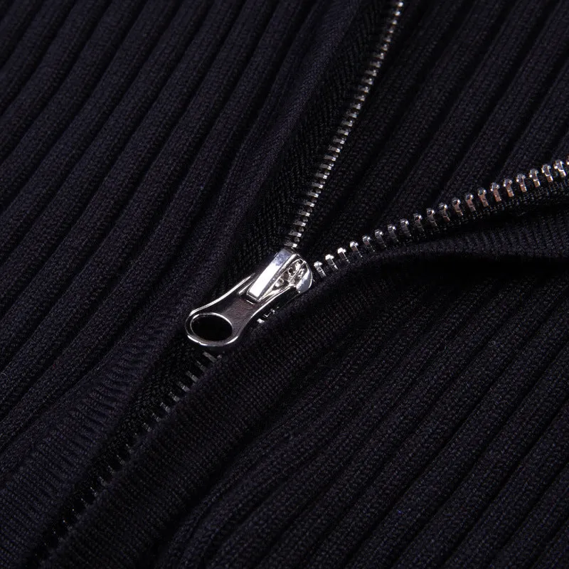 "BLACK/WHITE/BLUE ZIP" KNIT SWEATER K112013