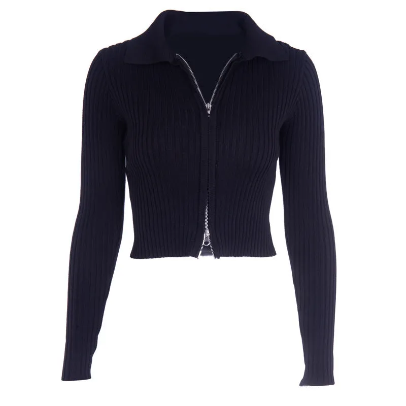 "BLACK/WHITE/BLUE ZIP" KNIT SWEATER K112013