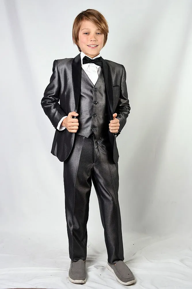 "Wynn" Kids Grey Shawl Tuxedo 5-Piece Set