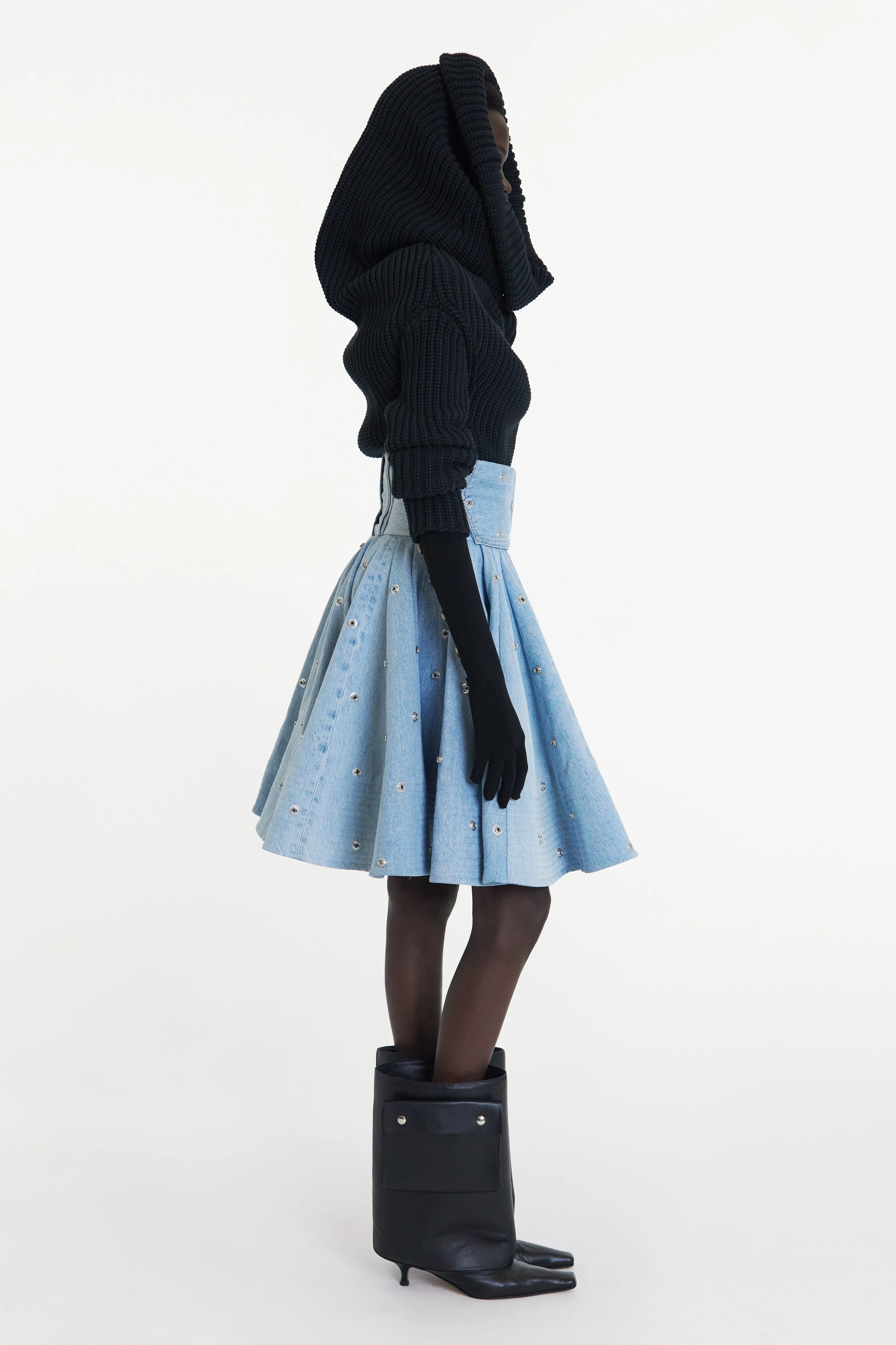 Recycled Denim Skirt With Snaps Blue