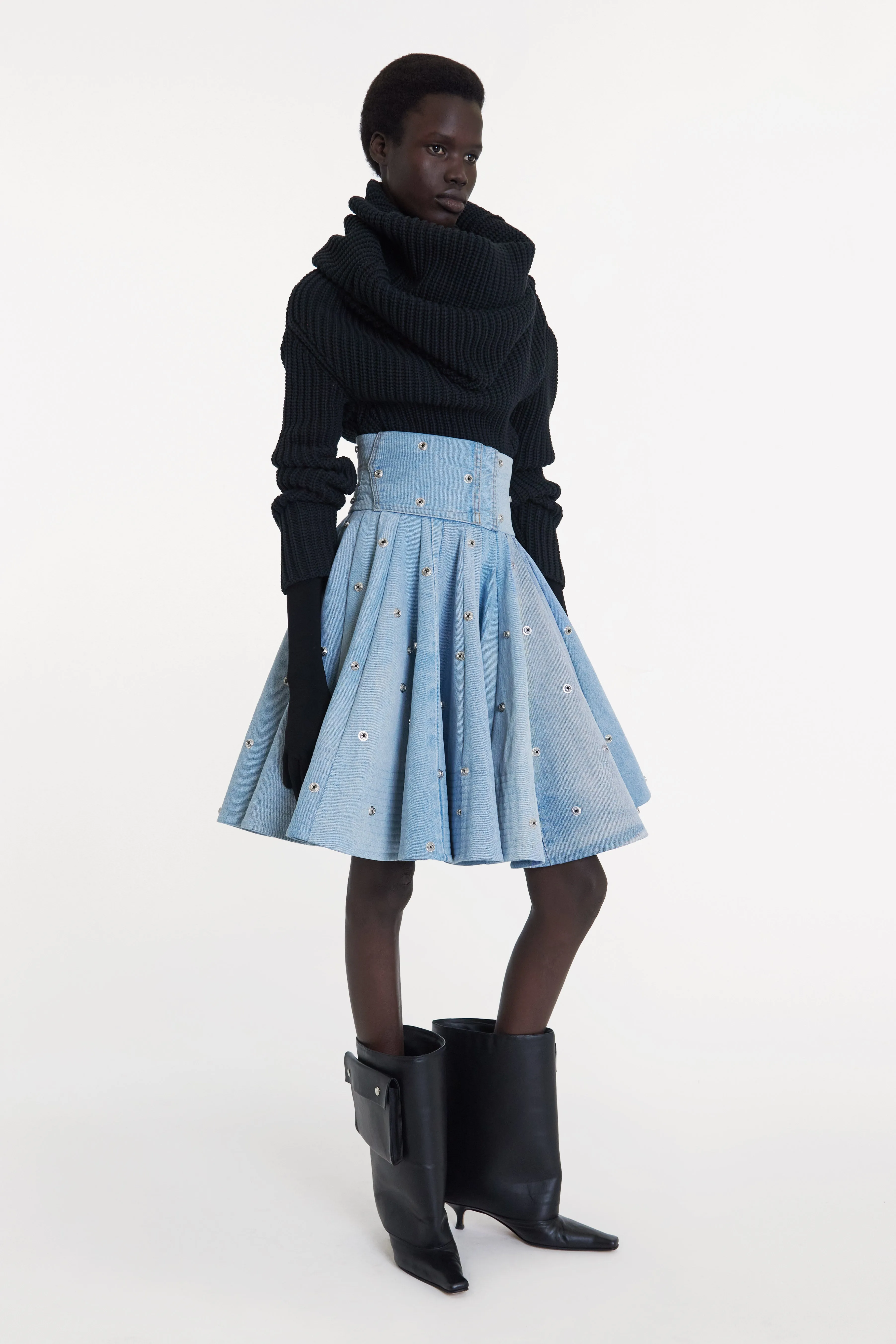 Recycled Denim Skirt With Snaps Blue